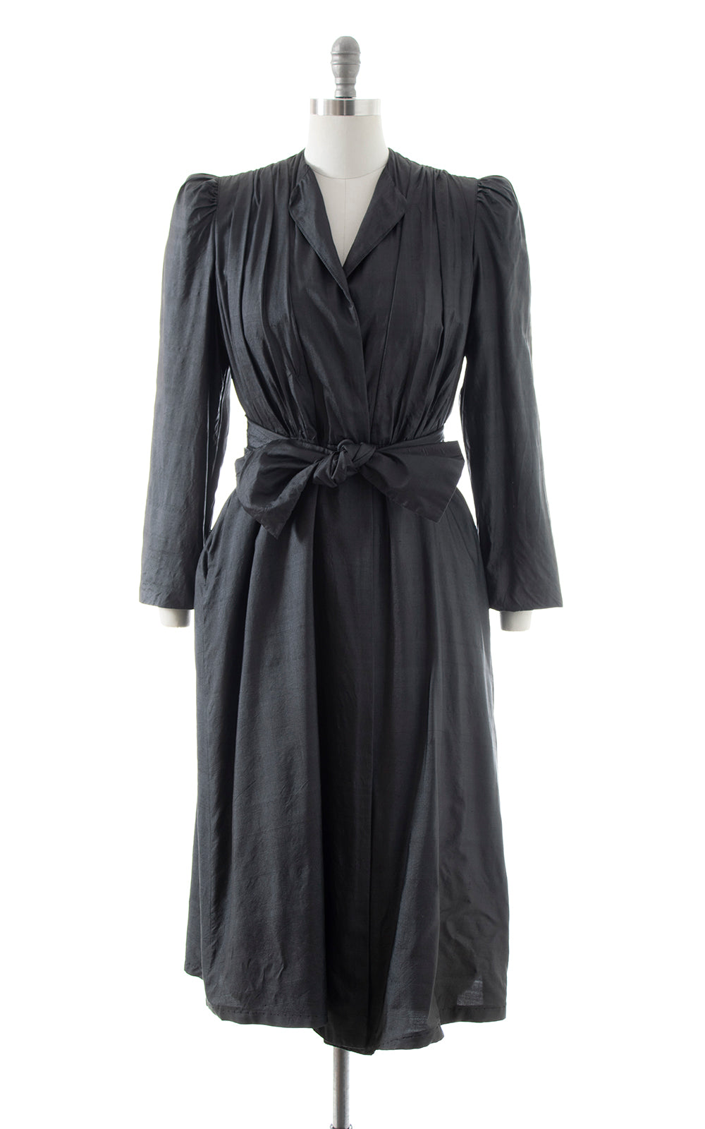 1980s ALBERT NIPON Black Silk Belted Coat | small