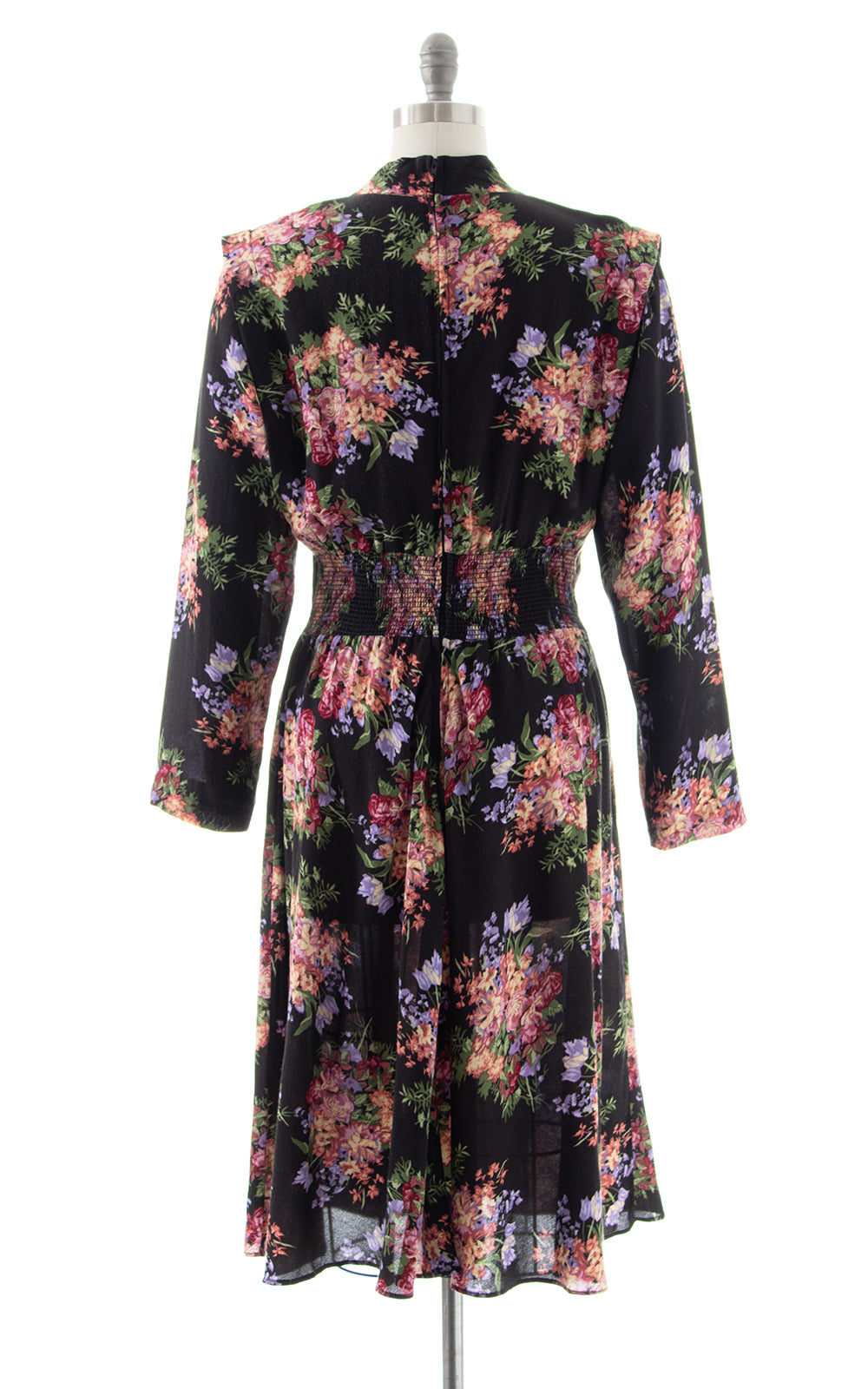 1980s Black Floral Dress with Pockets | medium/large