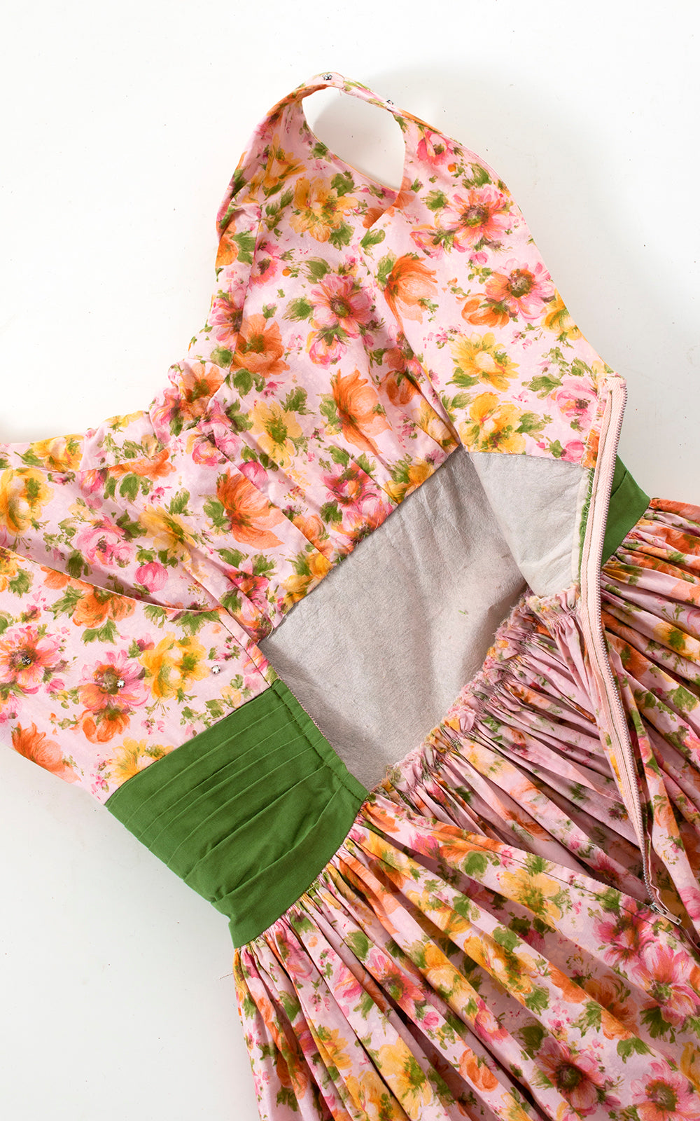 Vintage 1950s 50s Pink Floral Print Cotton Maxi Full Length Day Dress Sundress Birthday Life Vintage