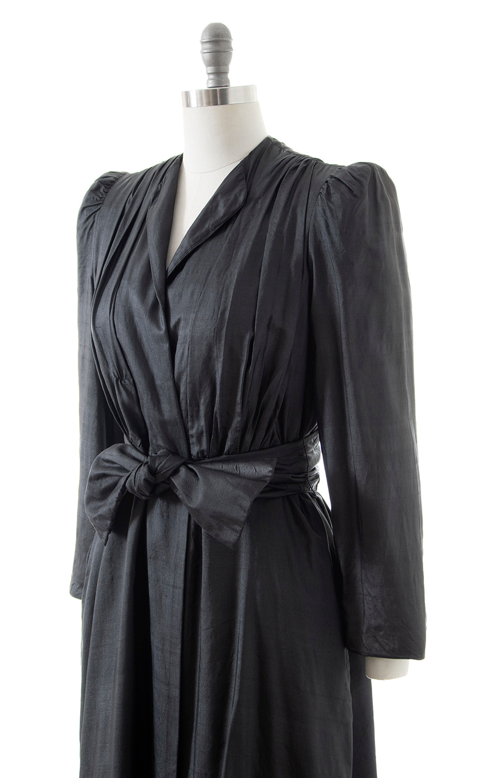 1980s ALBERT NIPON Black Silk Belted Coat | small