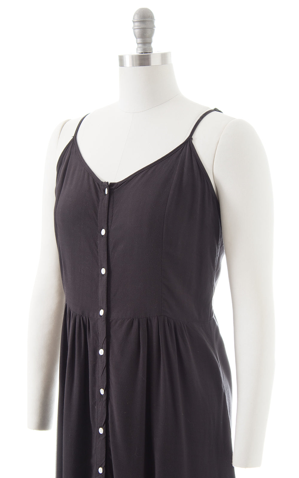 2000s Black Rayon Button Up Midi Dress
