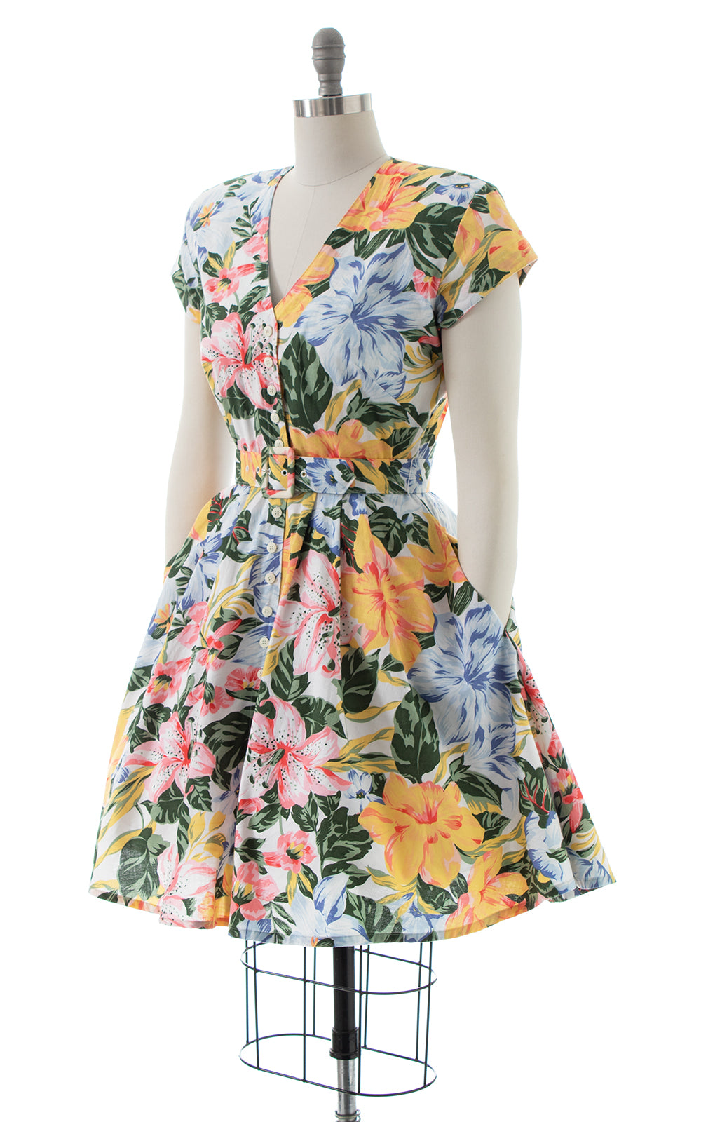 1980s CAROL ANDERSON Floral Shirt Dress with Pockets | small/medium
