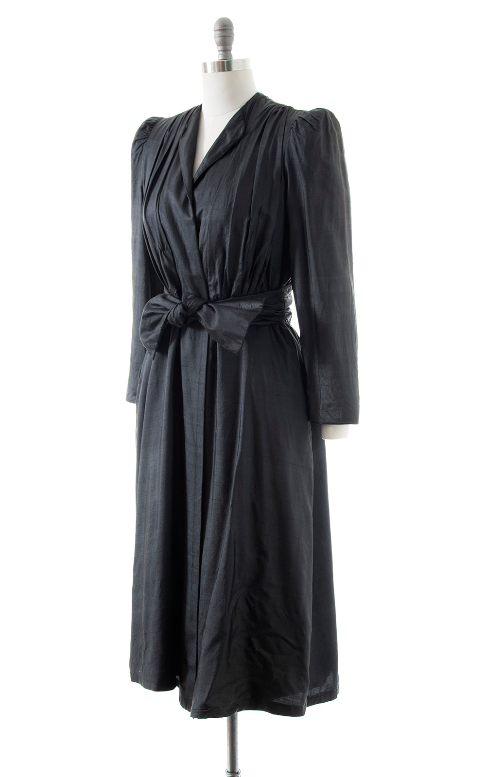 1980s ALBERT NIPON Black Silk Belted Coat | small