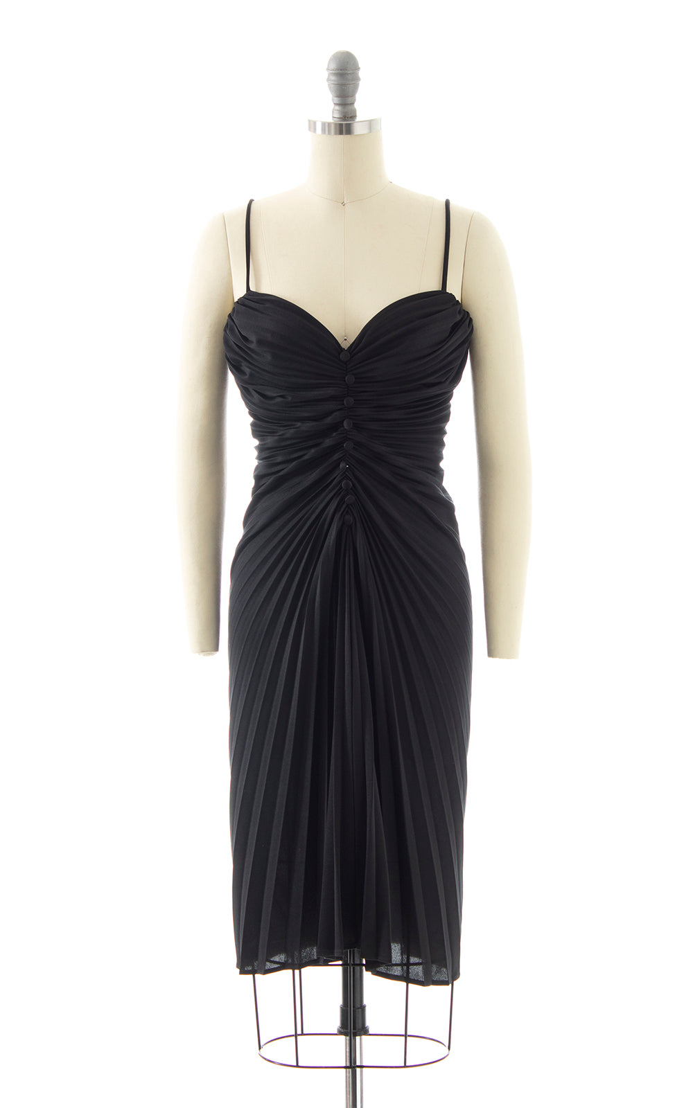 1980s does 1950s Travilla Style Black Accordion Pleated Party Dress | small 1980s does 1950s Travilla Style Black Accordion Pleated Party Dress | small