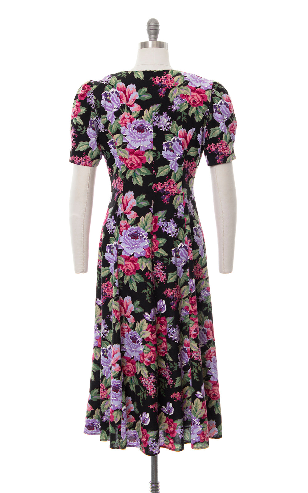 1990s Metallic Floral Rayon Shirtwaist Dress | small/medium