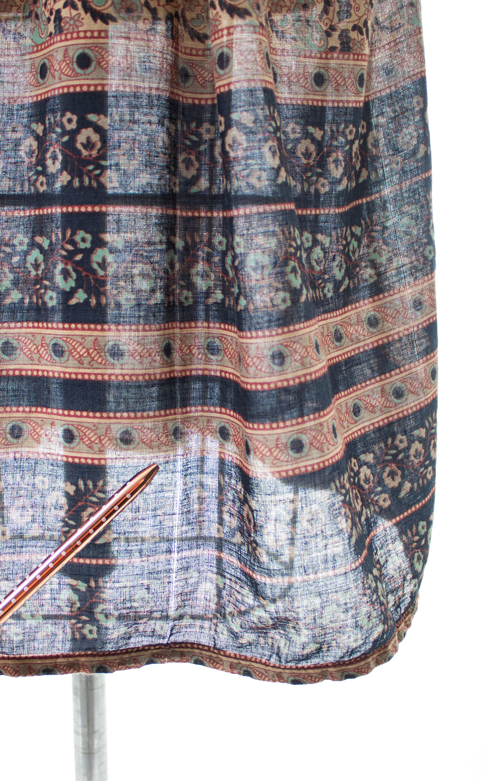 1970s Kaiser Floral Paisley Cotton Bishop Sleeve Dress