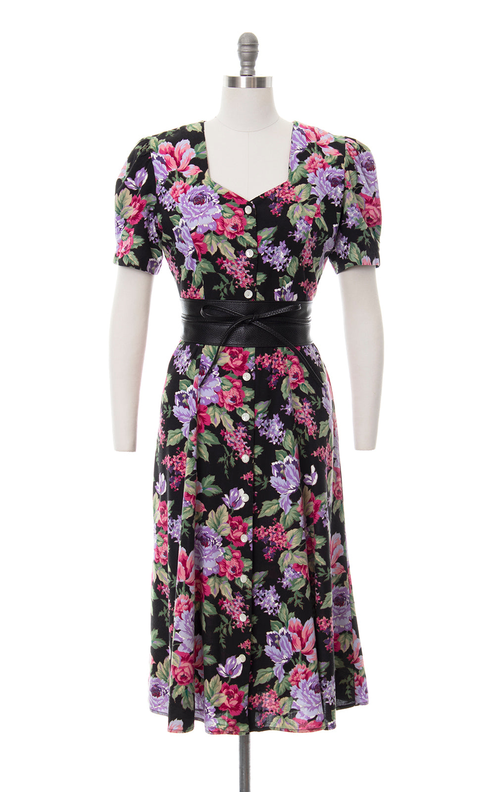 1990s Metallic Floral Rayon Shirtwaist Dress | small/medium