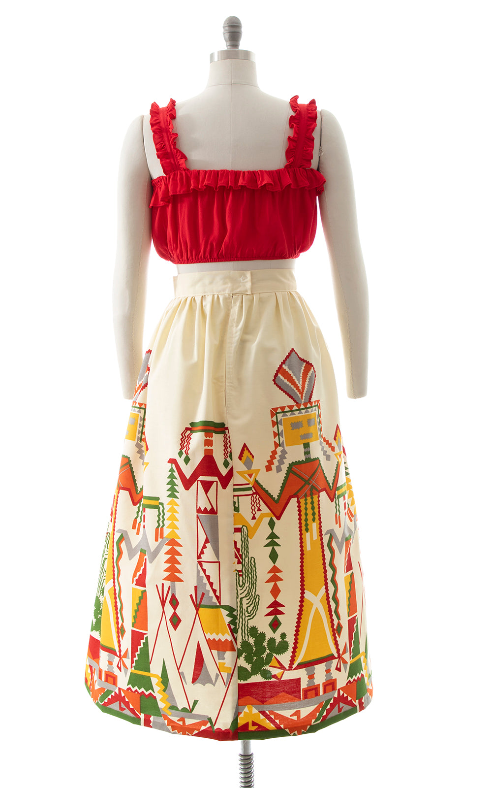 1970s Kachina Doll Native American Novelty Border Print Skirt BirthdayLifeVintage