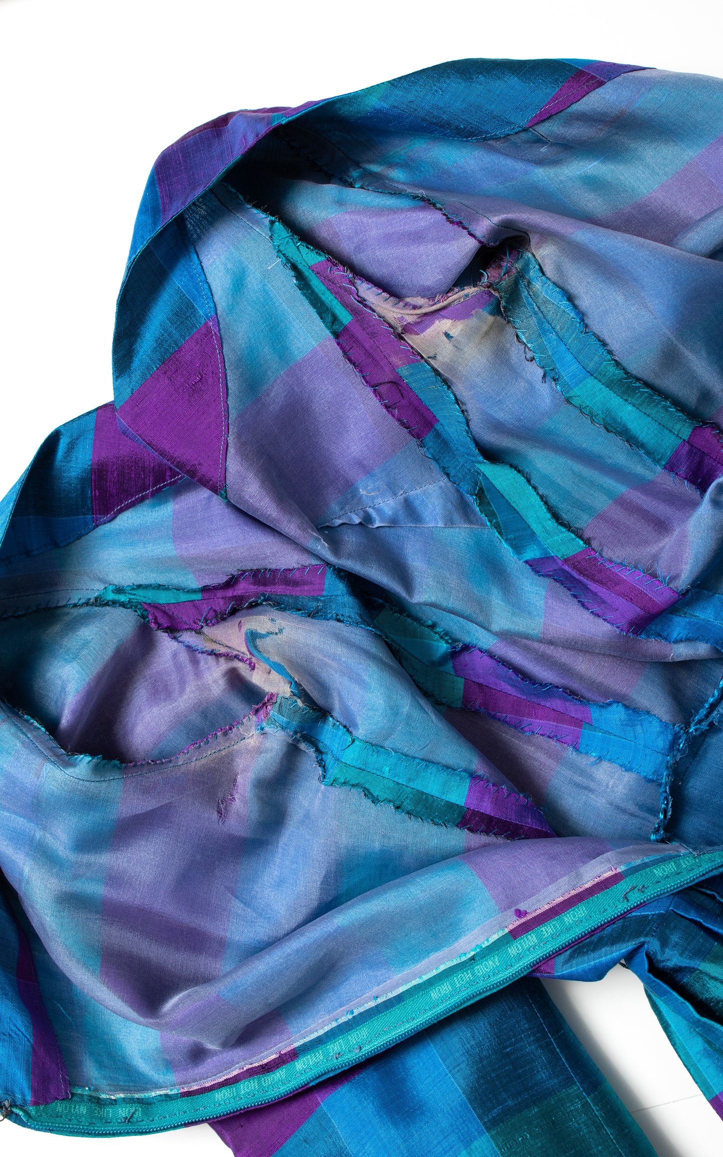 Vintage 70s 1970s Silk Plaid Maxi Gown Party Dress Checkered Purple Blue Long Sleeve BirthdayLifeVintage