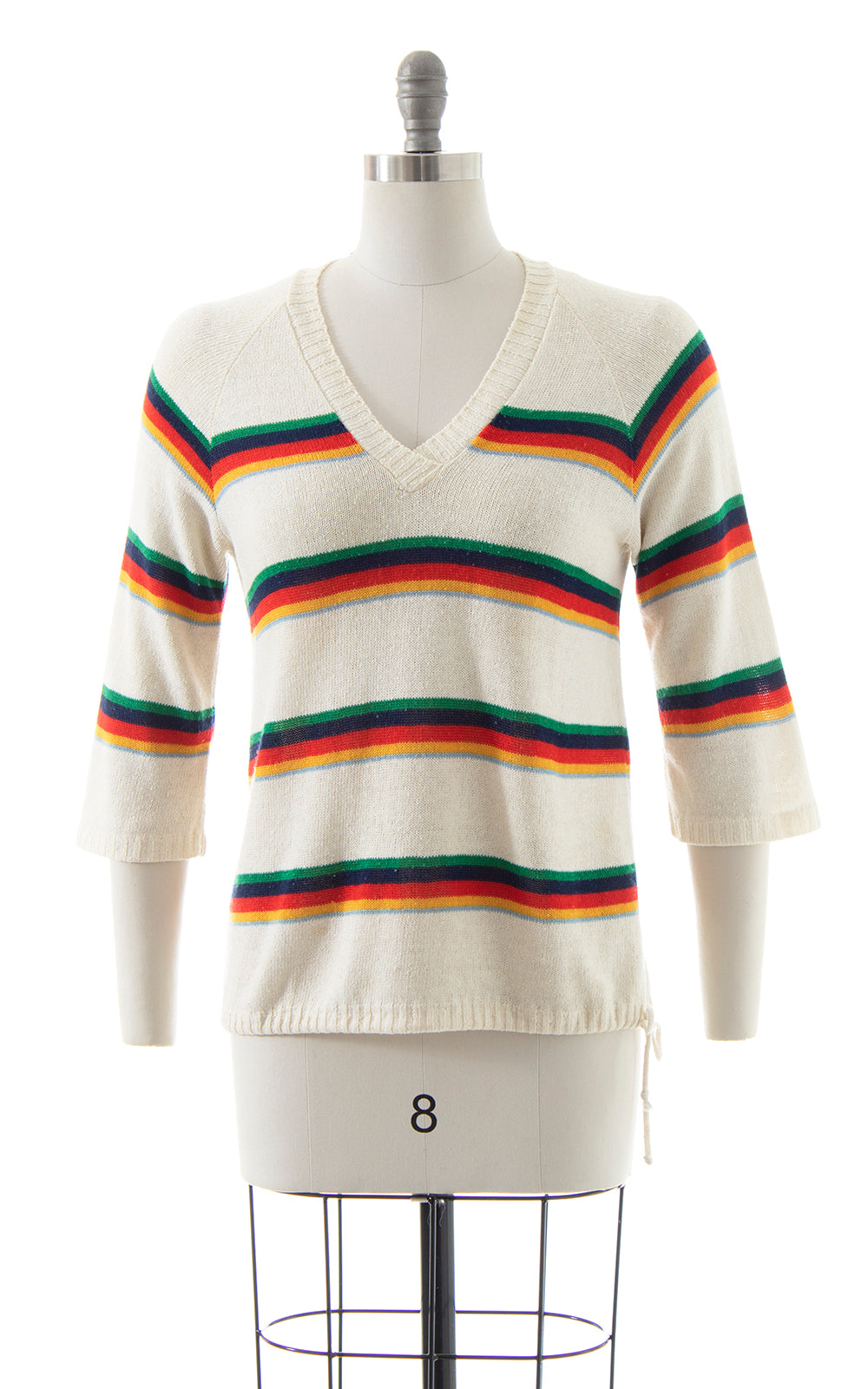 1970s Rainbow Striped Drawstring Sweater | small/medium