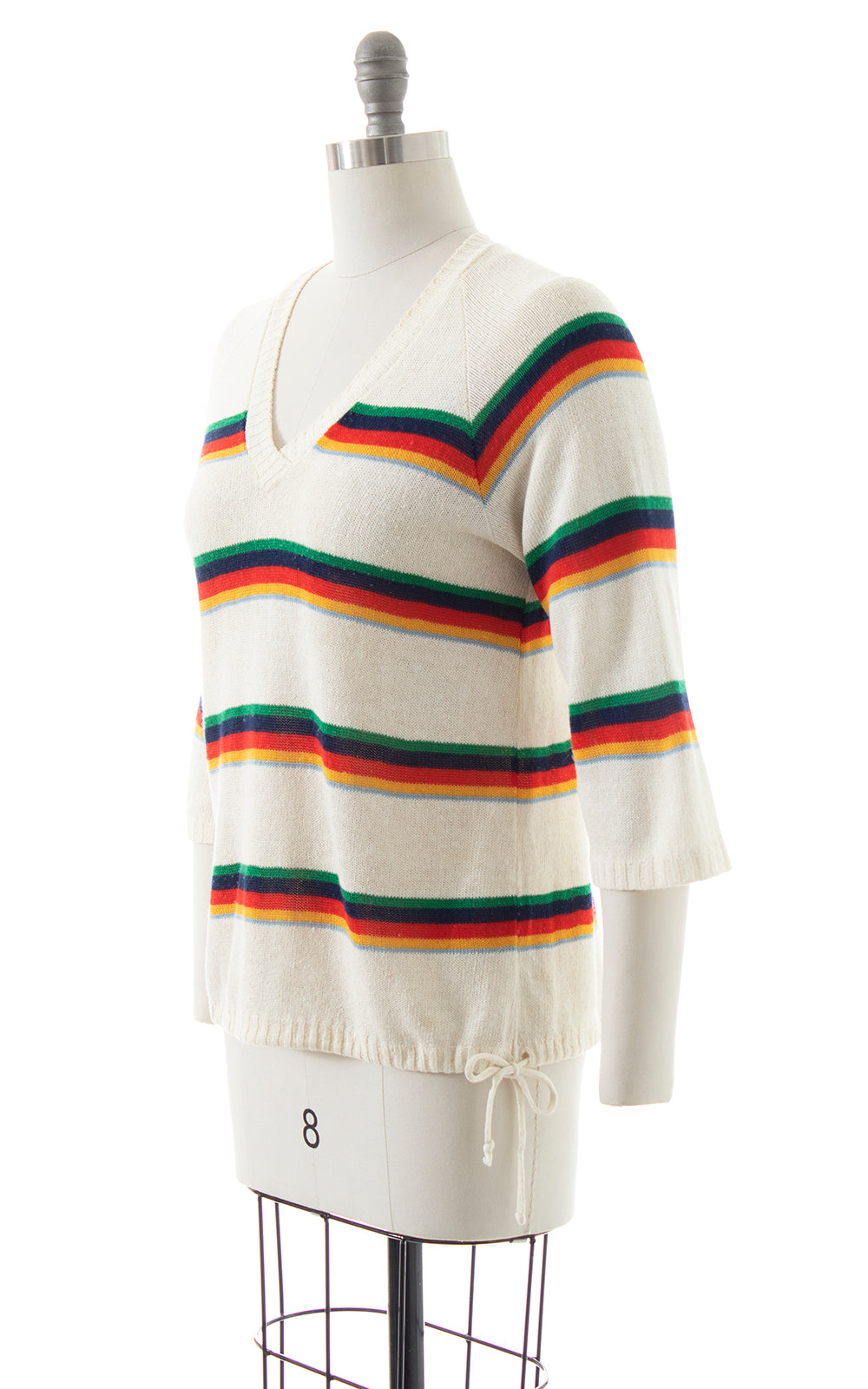 1970s Rainbow Striped Drawstring Sweater | small/medium
