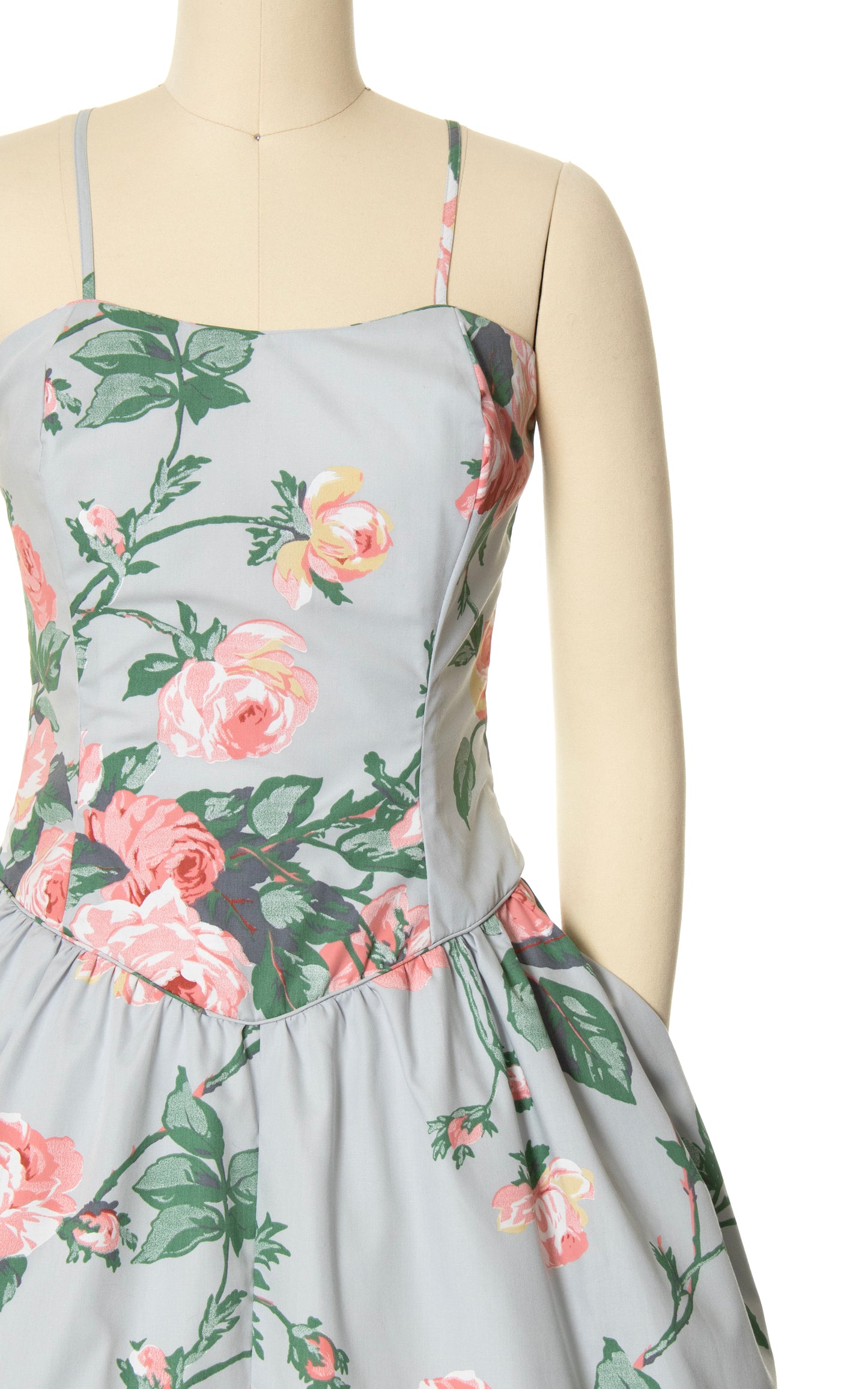 1980s Lace-Up Romantic Rose Sundress with Pockets | small