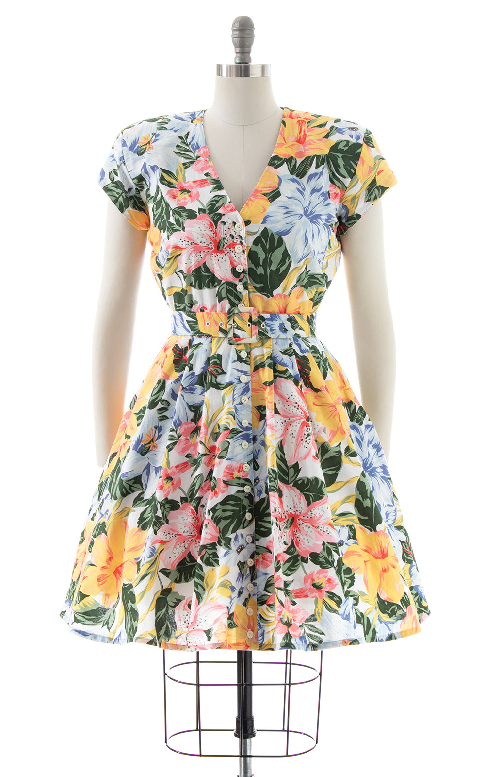 1980s CAROL ANDERSON Floral Shirt Dress with Pockets | small/medium