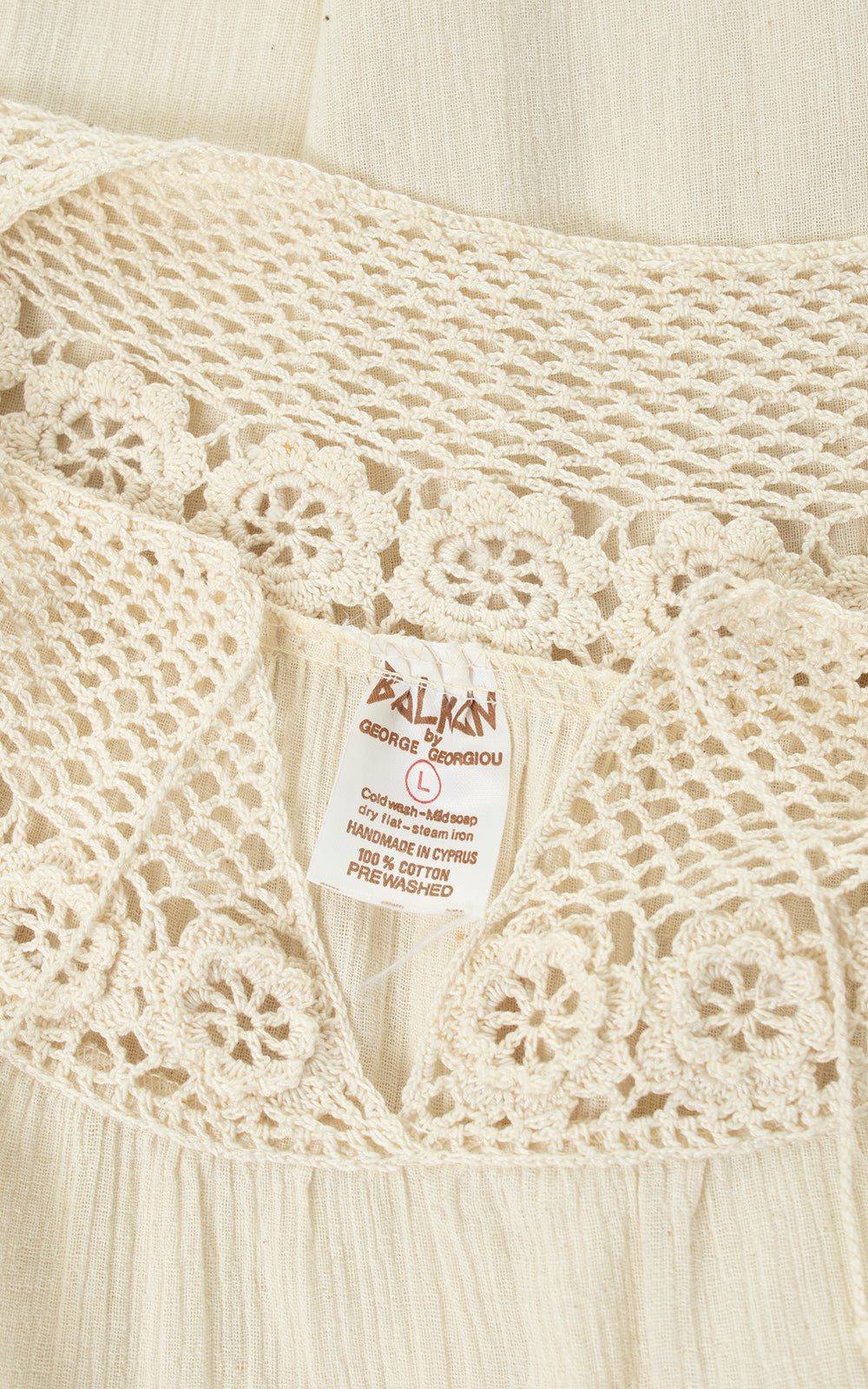 Vintage 1970s 70s Cream Cotton Gauze & Crochet Dress Birthday Life Vintage