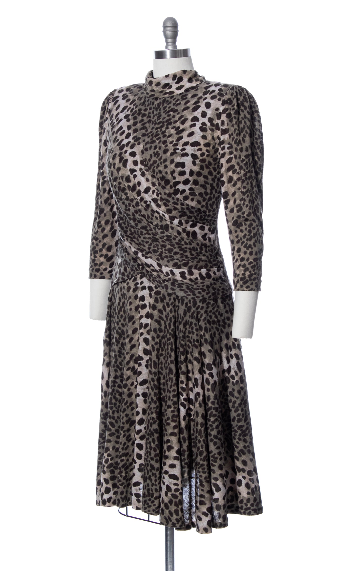 Vintage 80s 1980s Leopard Print Jersey Dress Birthday Life Vintage