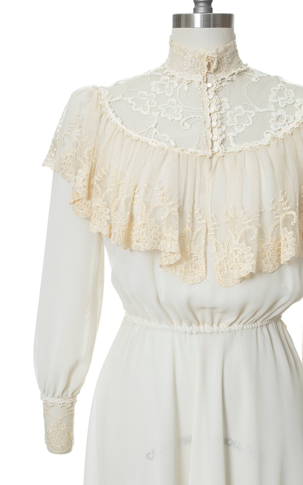 1970s does Victorian Sheer Ruffled Dress | x-small/small/medium