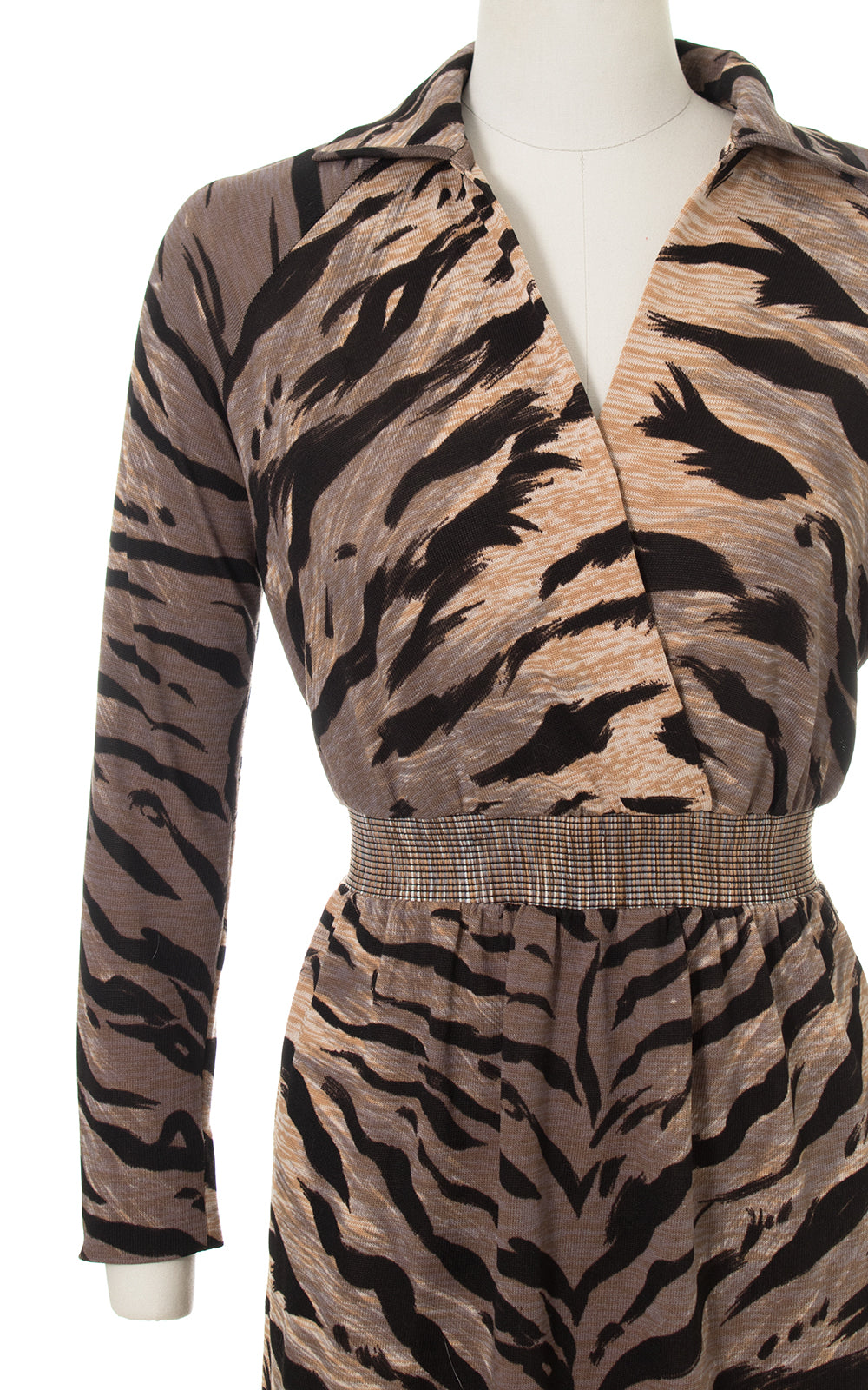 1960s 1970s Goldworm Tiger Print Sweater Dress