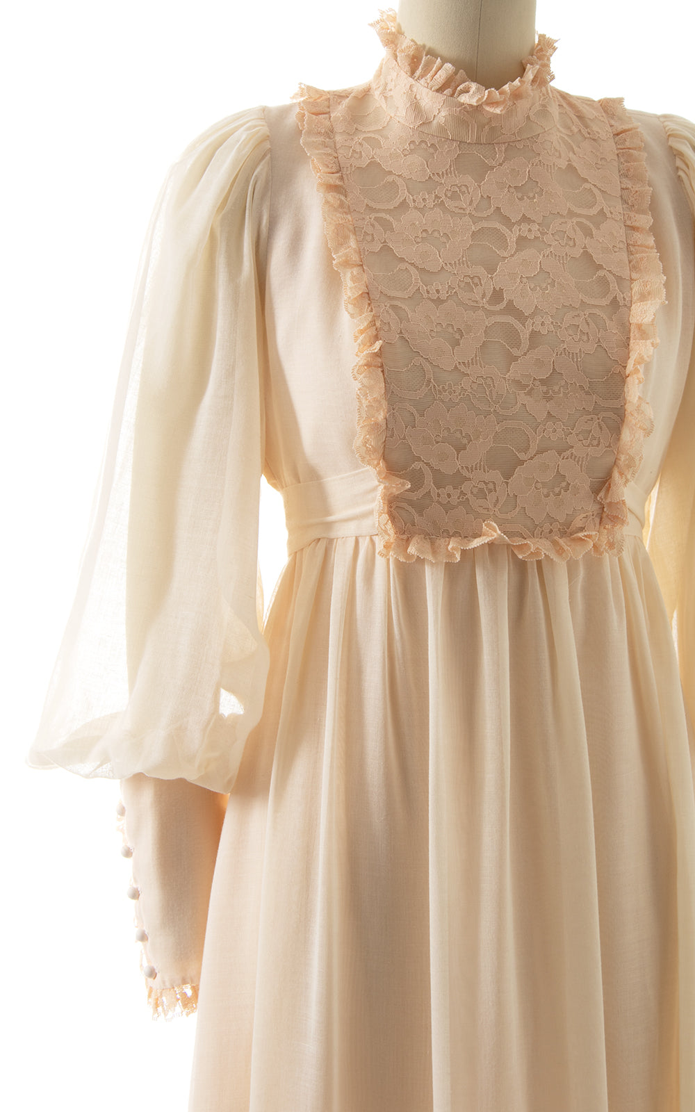 1970s Bishop Sleeve Lace Maxi Dress BirthdayLifeVintage