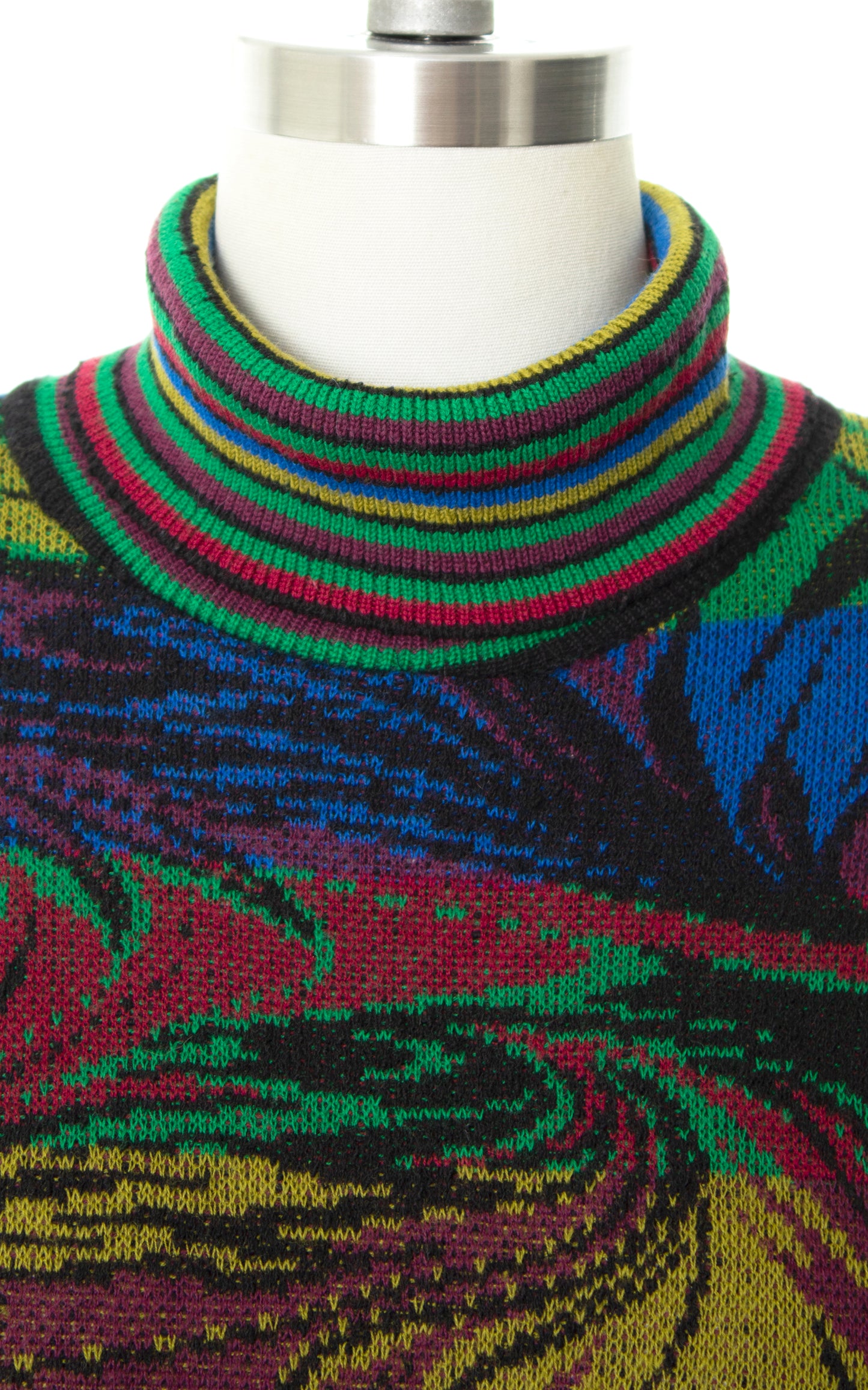 Vintage 80s 1980s MISSONI Striped Leaf Floral Knit Wool Turtleneck Sweater Dress | medium/large | Birthday Life Vintage