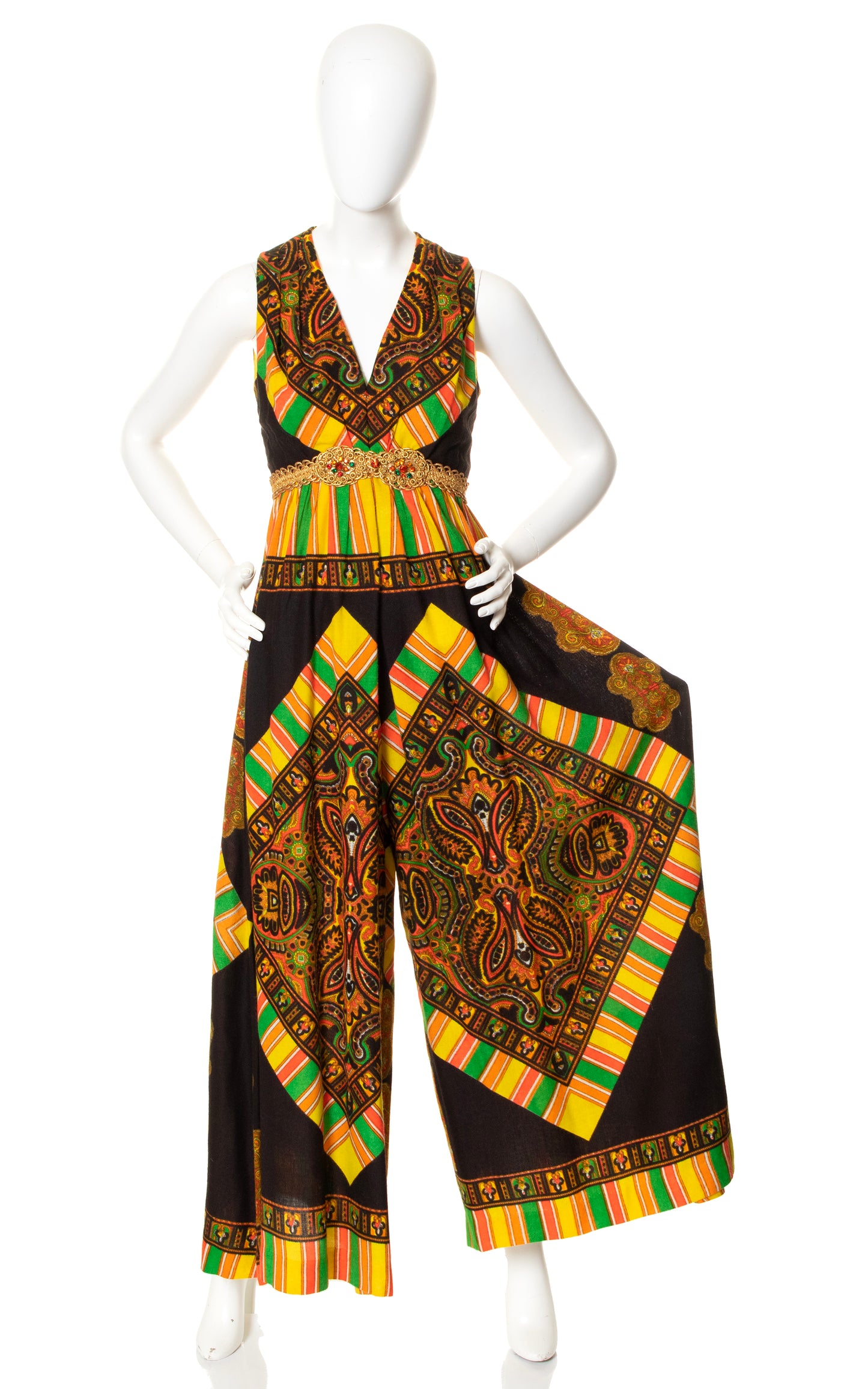1970s Rhinestone Trimmed Palazzo Jumpsuit | x-small/small
