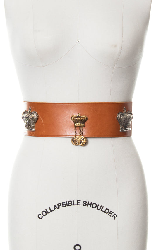 Vintage 60s 1960s Crowns Novelty Brown Leather Cinch Belt Birthday Life Vintage