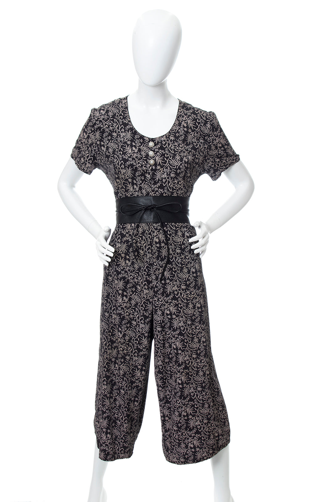 1990s Ditsy Floral Rayon Wide Leg Jumpsuit | medium/large