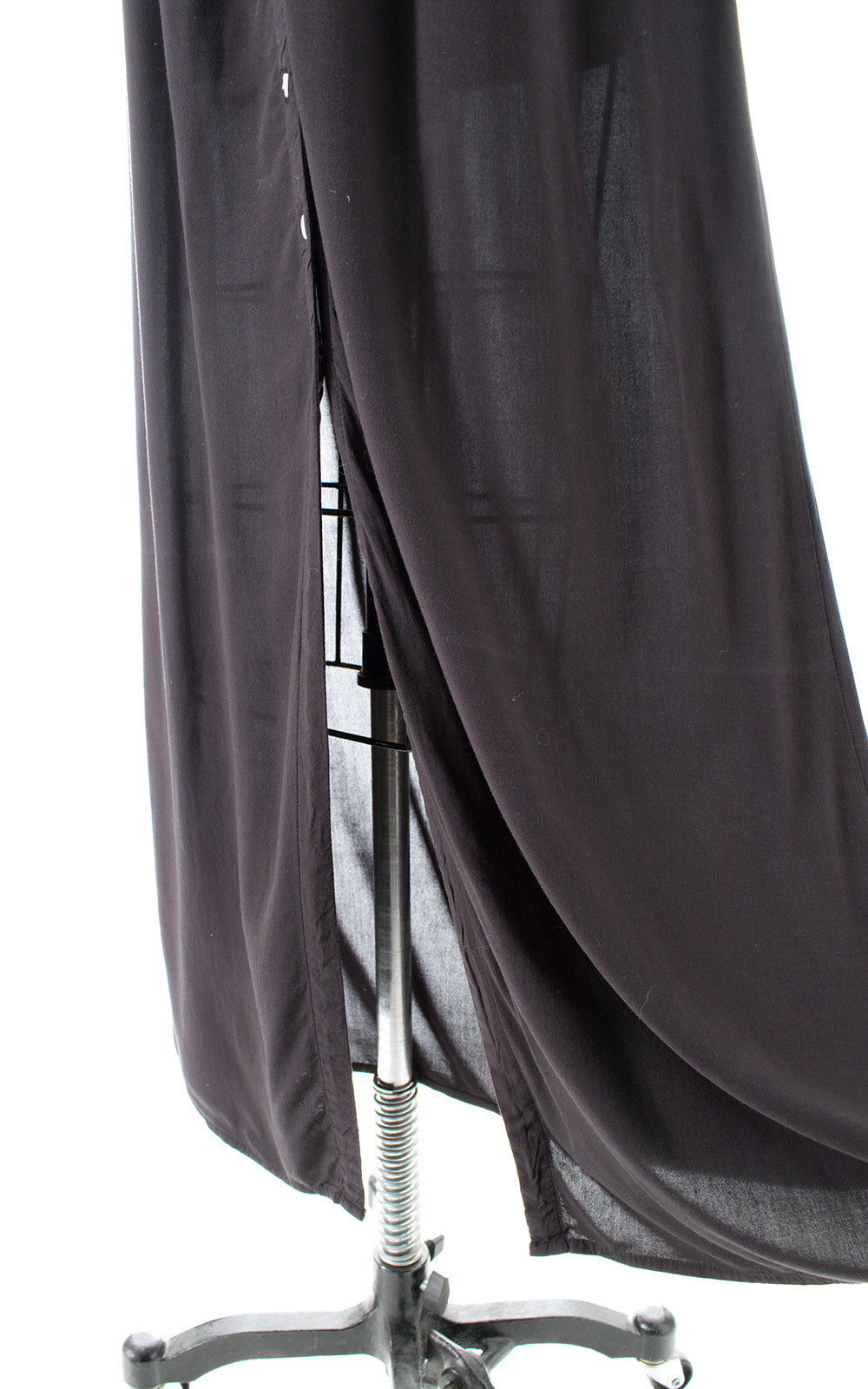 2000s Black Rayon Button Up Midi Dress