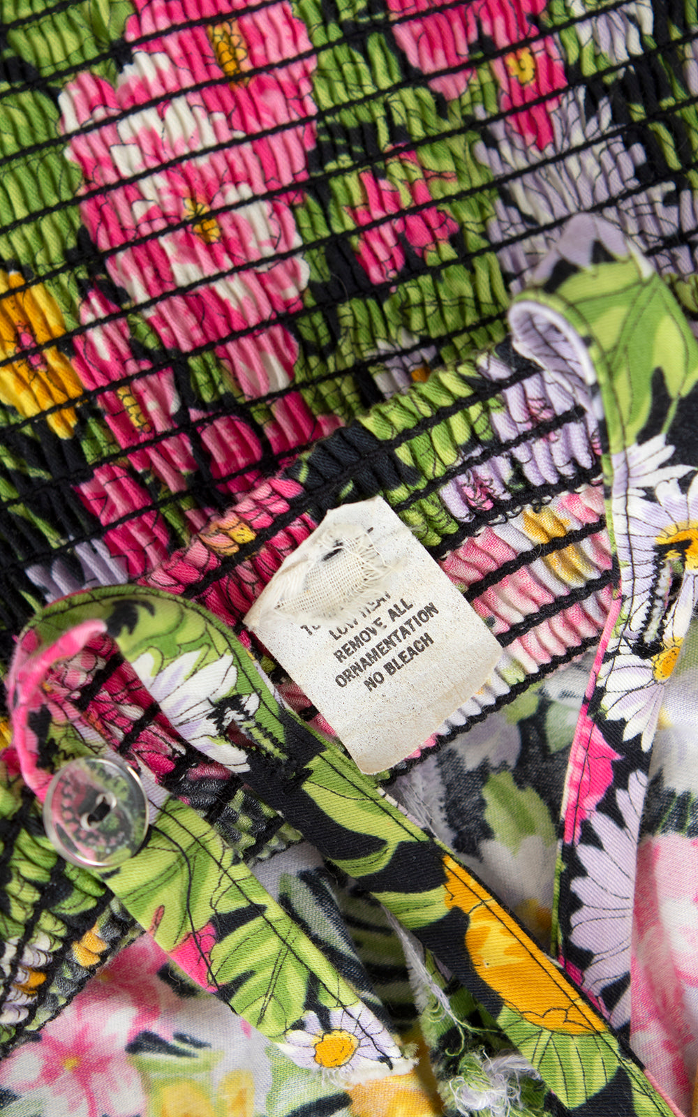 1970s Floral Smocked Cotton Sundress with Pockets | small/medium