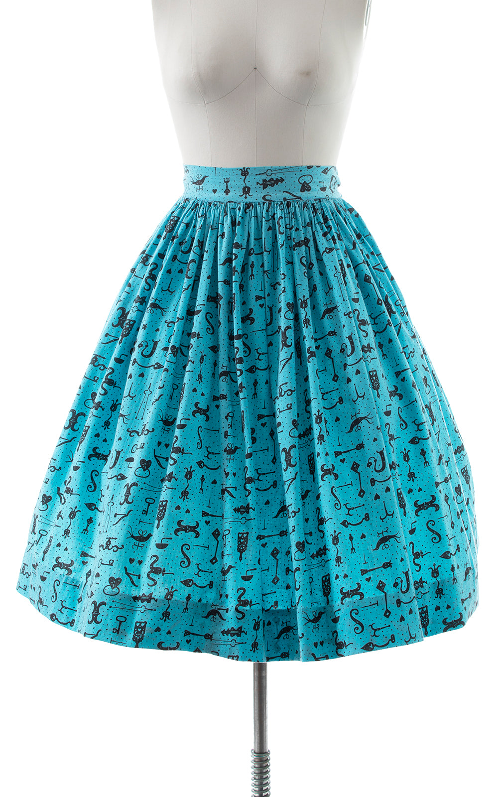 1950s Locks Keys Novelty Print Cotton Skirt | small