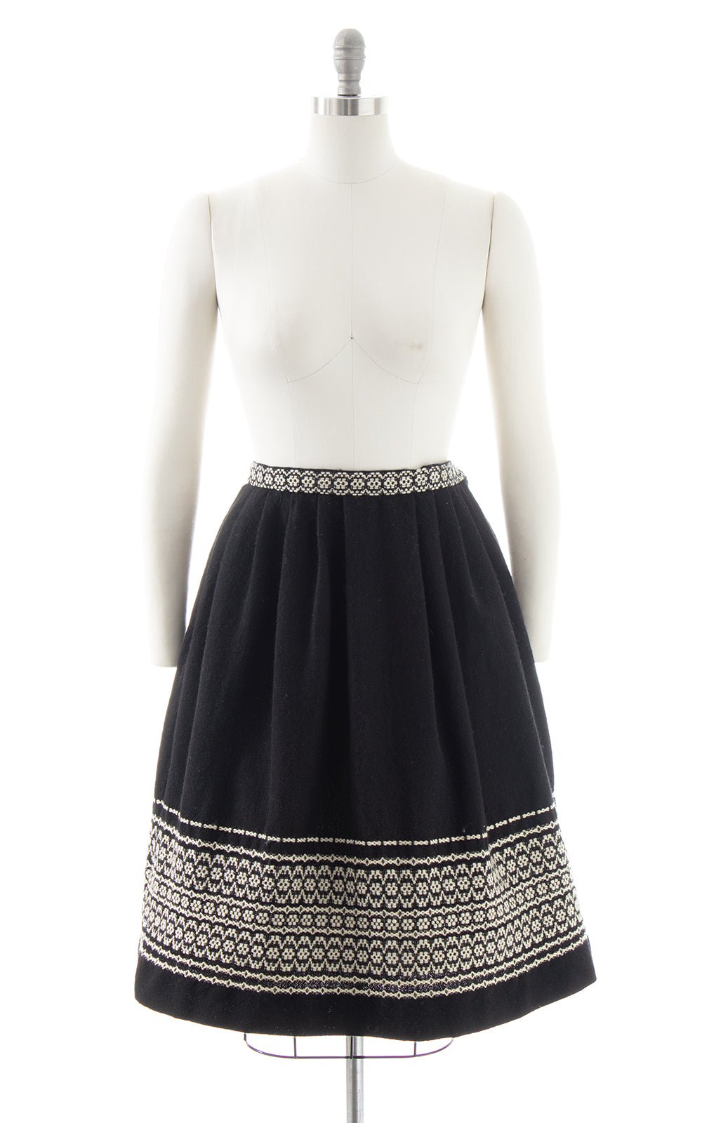Vintage Geometric Woven Wool Skirt with Pockets | small