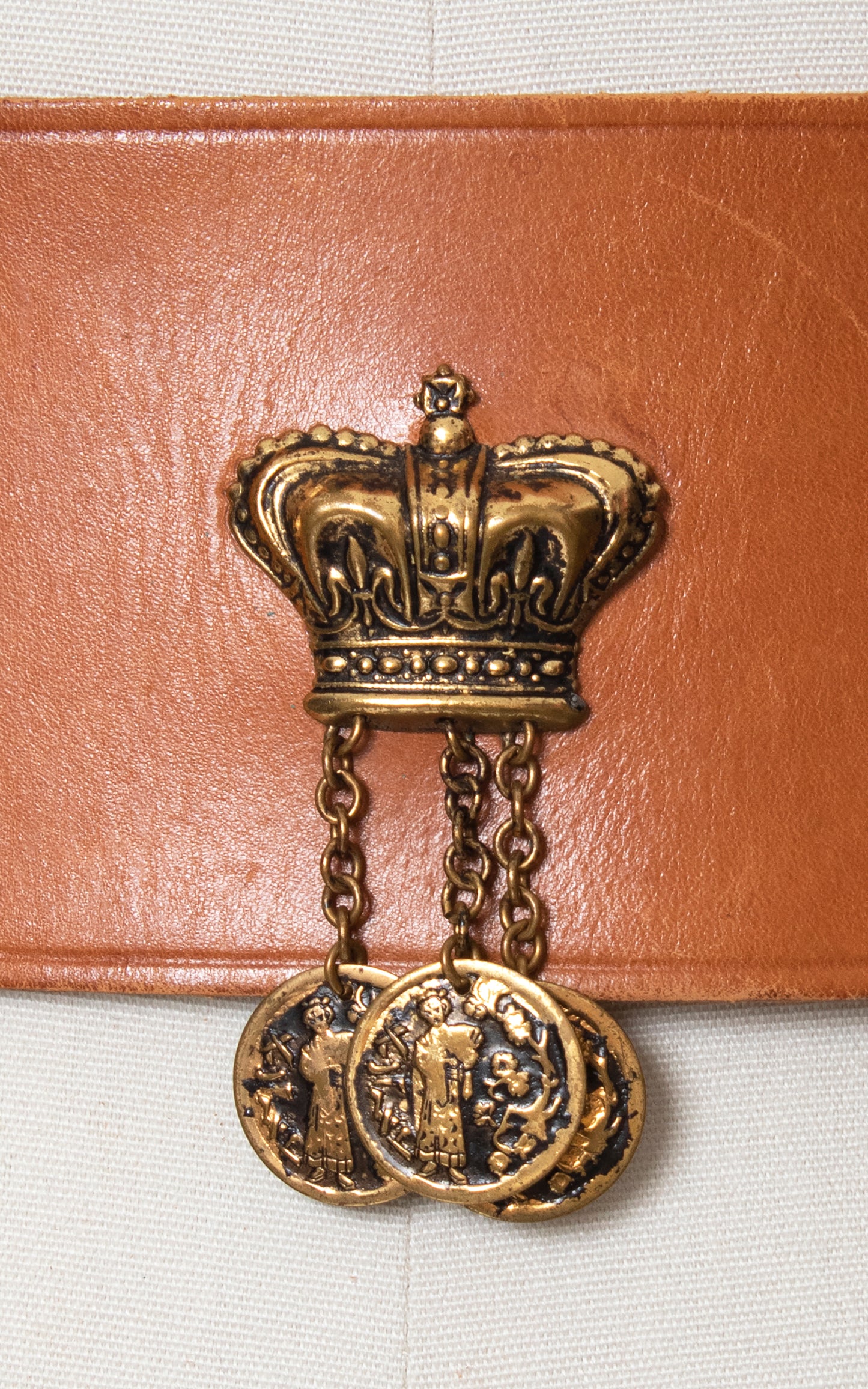 Vintage 60s 1960s Crowns Novelty Brown Leather Cinch Belt Birthday Life Vintage