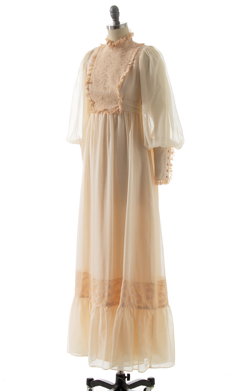 1970s Bishop Sleeve Lace Maxi Dress BirthdayLifeVintage