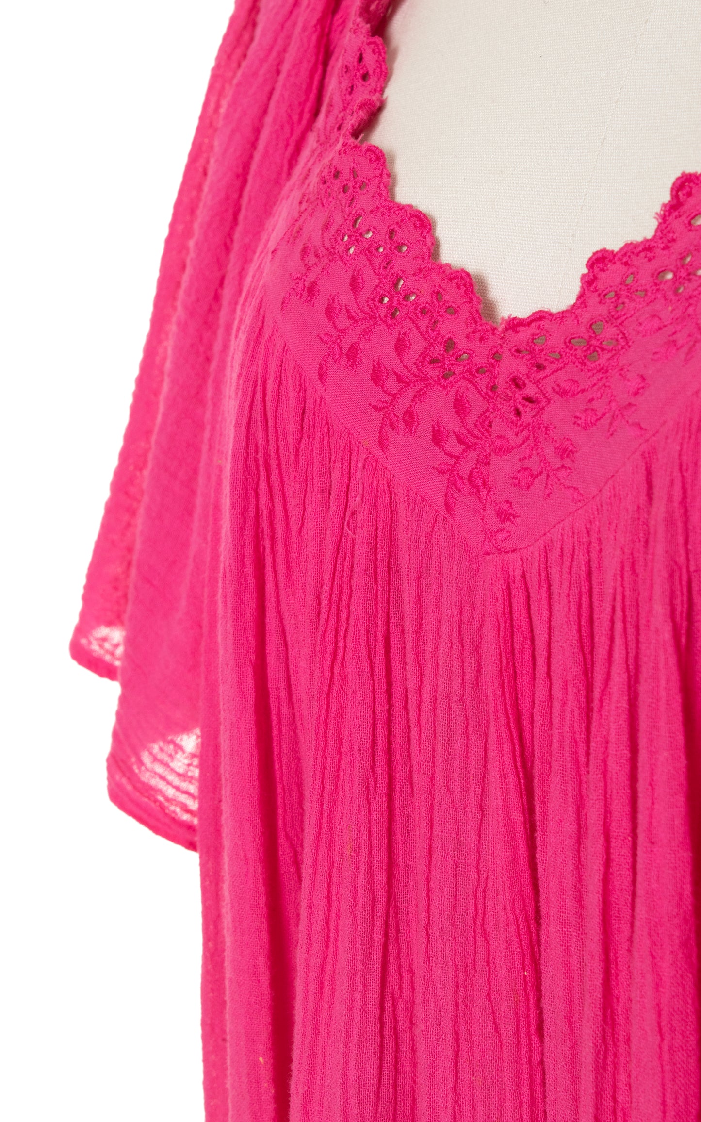 Vintage 70s 1970s Hot Pink Cotton Gauze Trapeze Dress Greek Boho BirthdayLifeVintage
