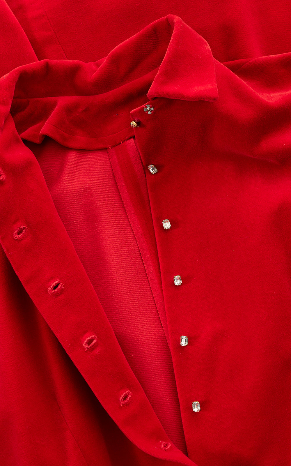 BLV x DEANNA || 1950s Red Velveteen & Rhinestones Shirt Dress | small