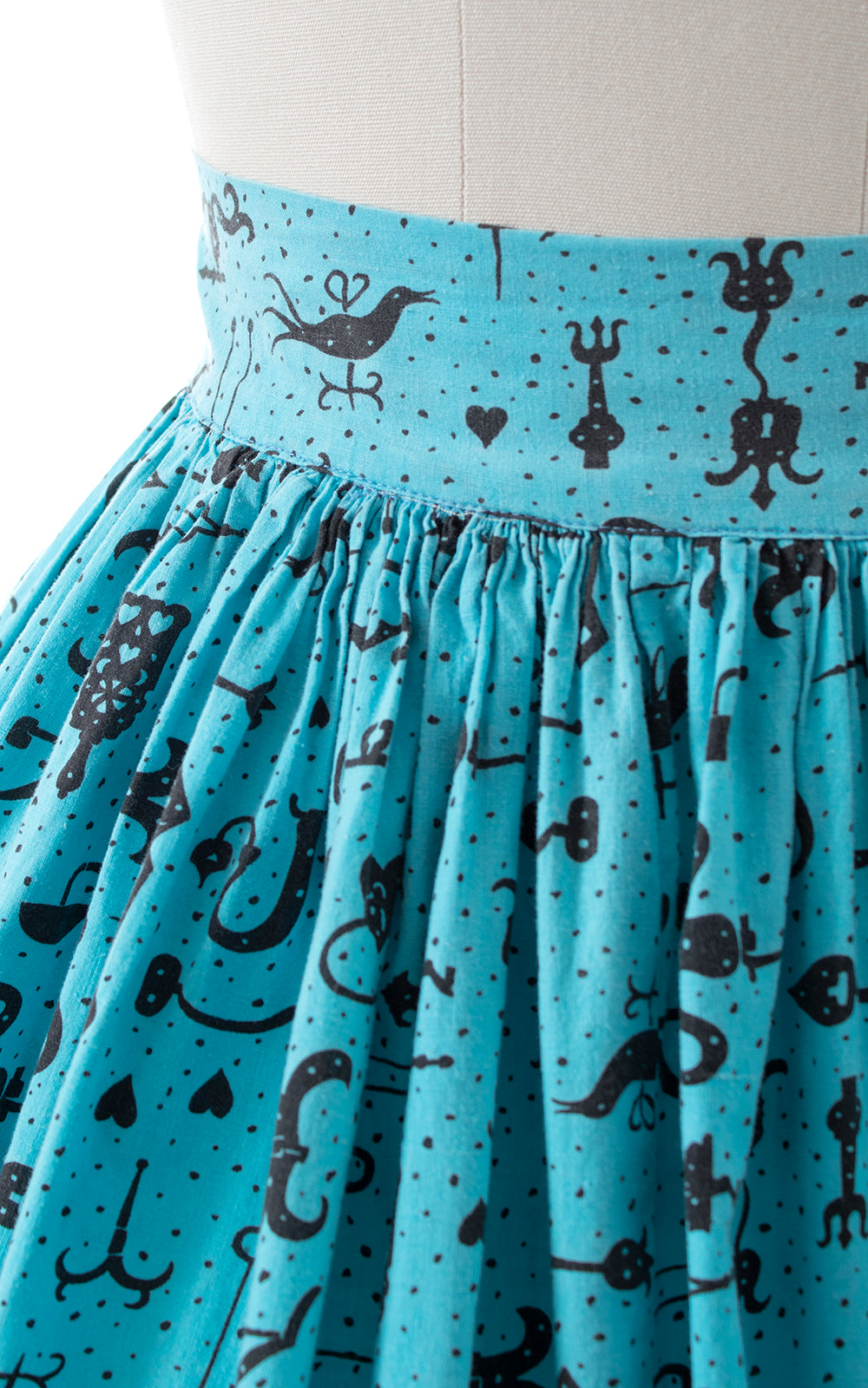 1950s Locks Keys Novelty Print Cotton Skirt | small