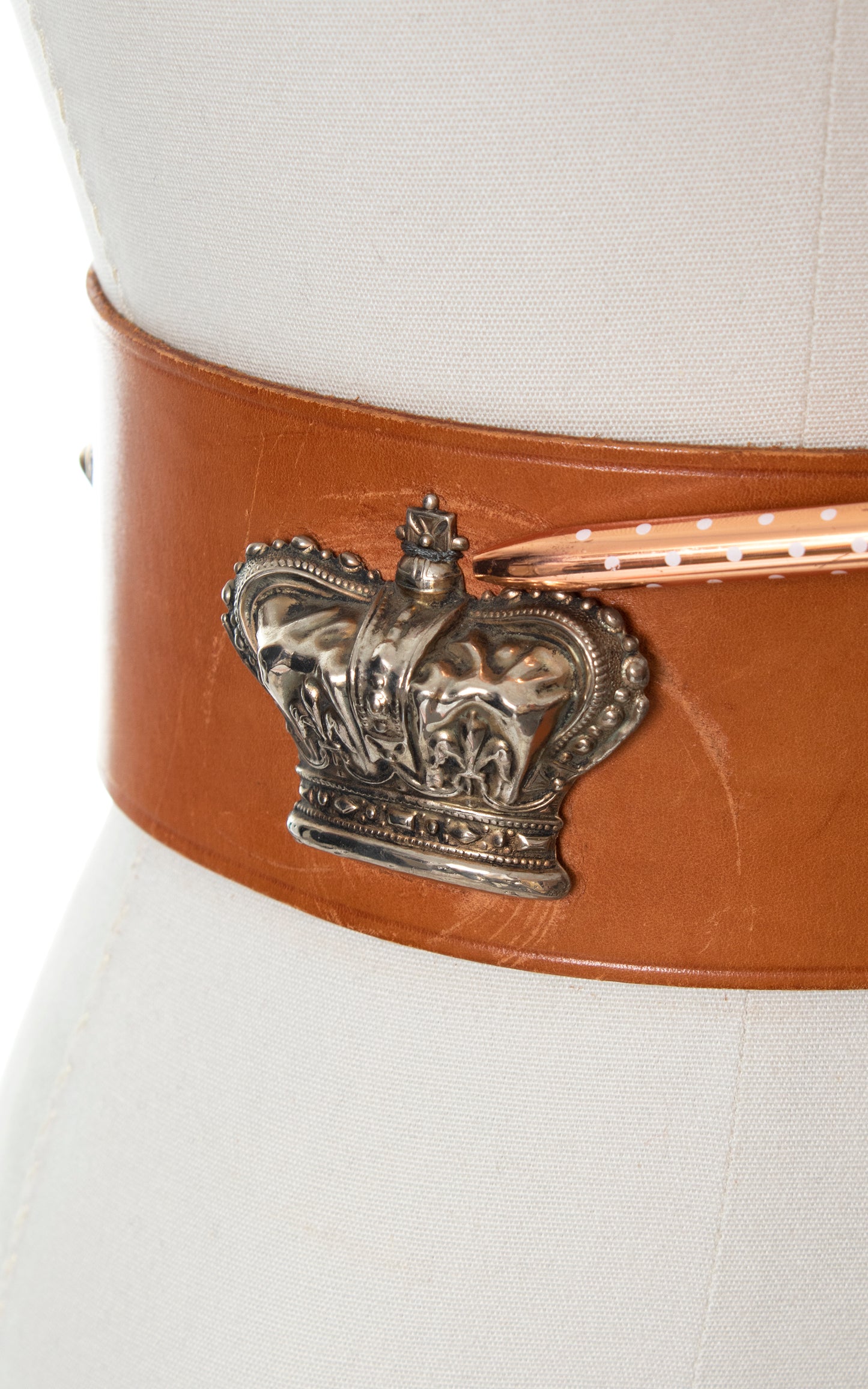 Vintage 60s 1960s Crowns Novelty Brown Leather Cinch Belt Birthday Life Vintage