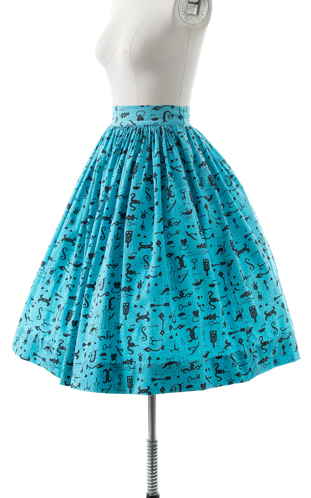 1950s Locks Keys Novelty Print Cotton Skirt | small
