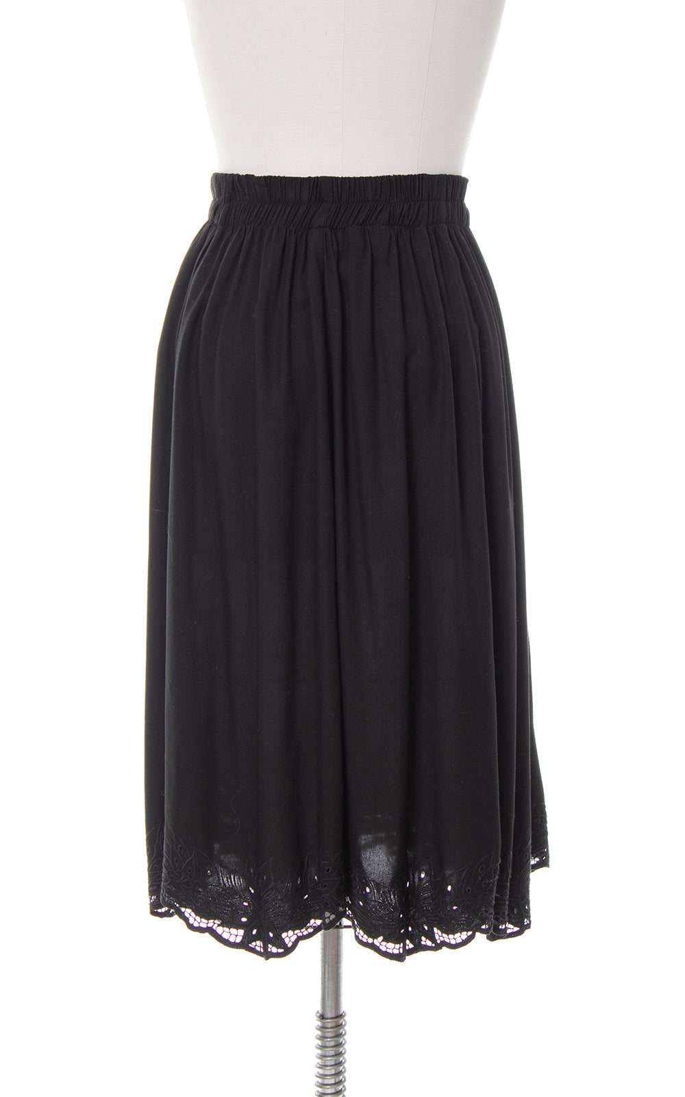 1980s Floral Cutwork Black Rayon Skirt | small/medium/large