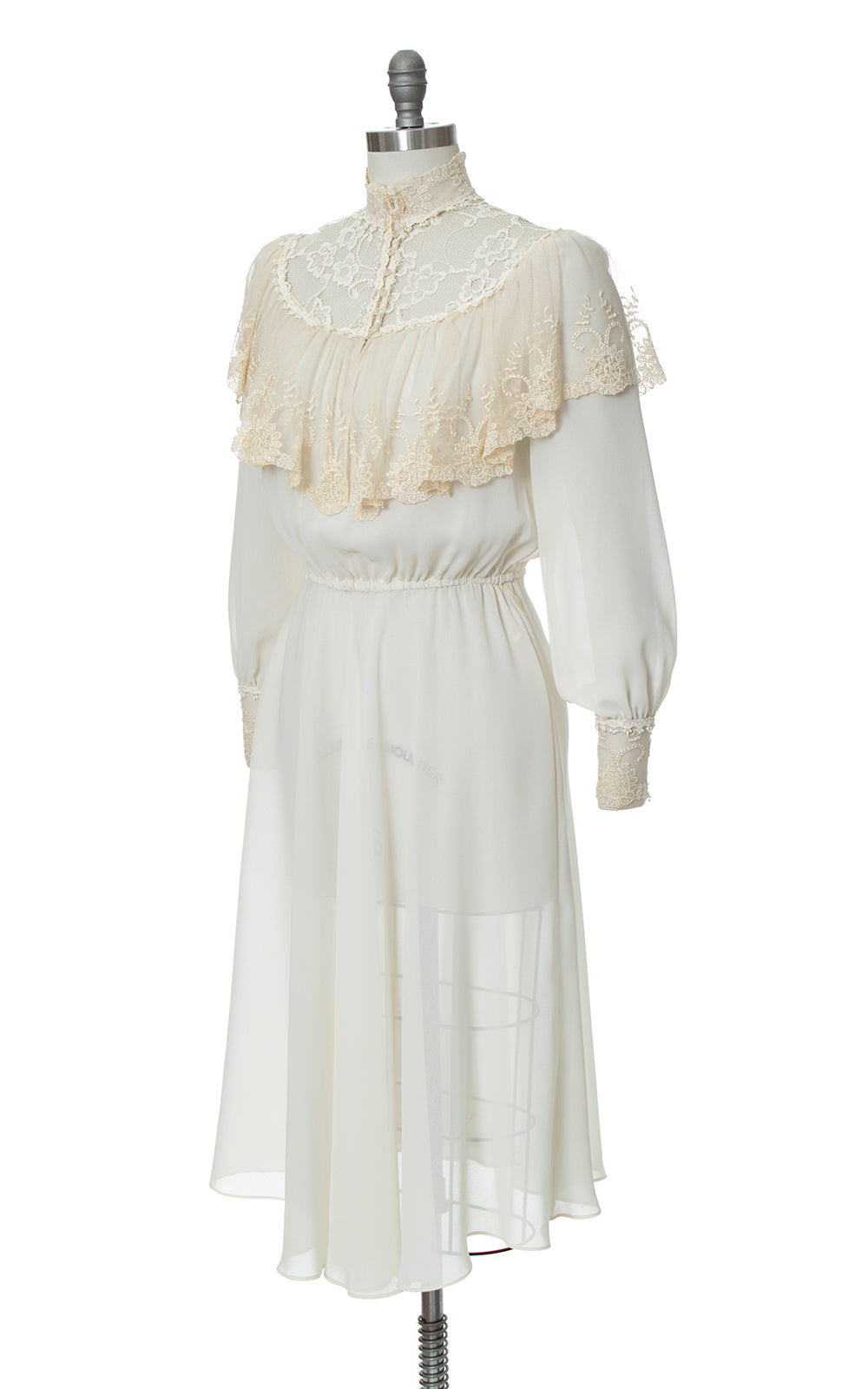 1970s does Victorian Sheer Ruffled Dress | x-small/small/medium