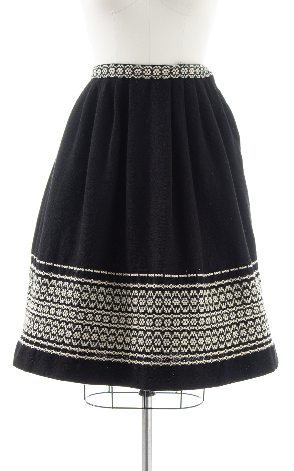 Vintage Geometric Woven Wool Skirt with Pockets | small