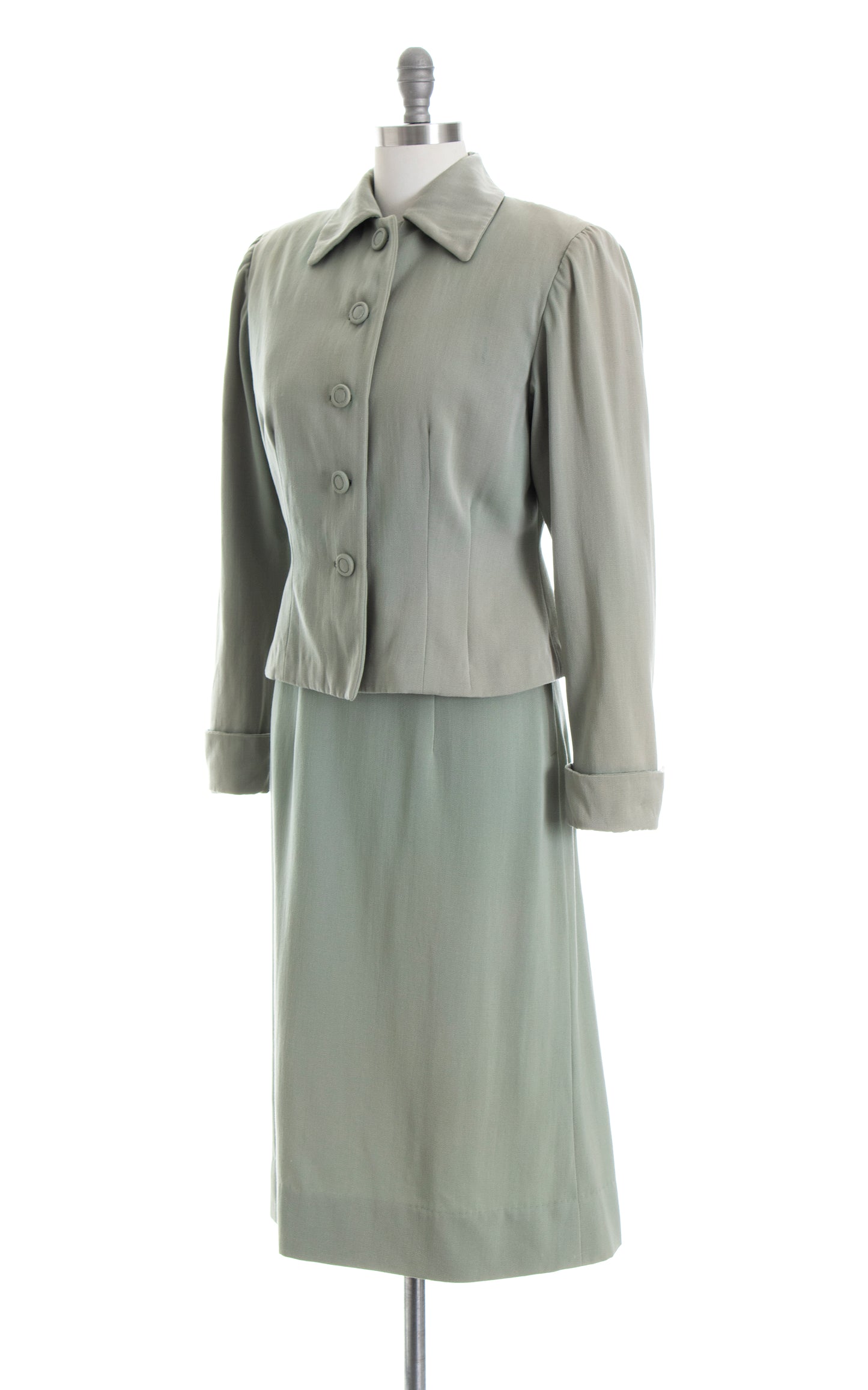 Vintage 40s 1940s Mint Green Blue Wool Gabardine Skirt Blazer Jacket Suit Birthday Life Vintage