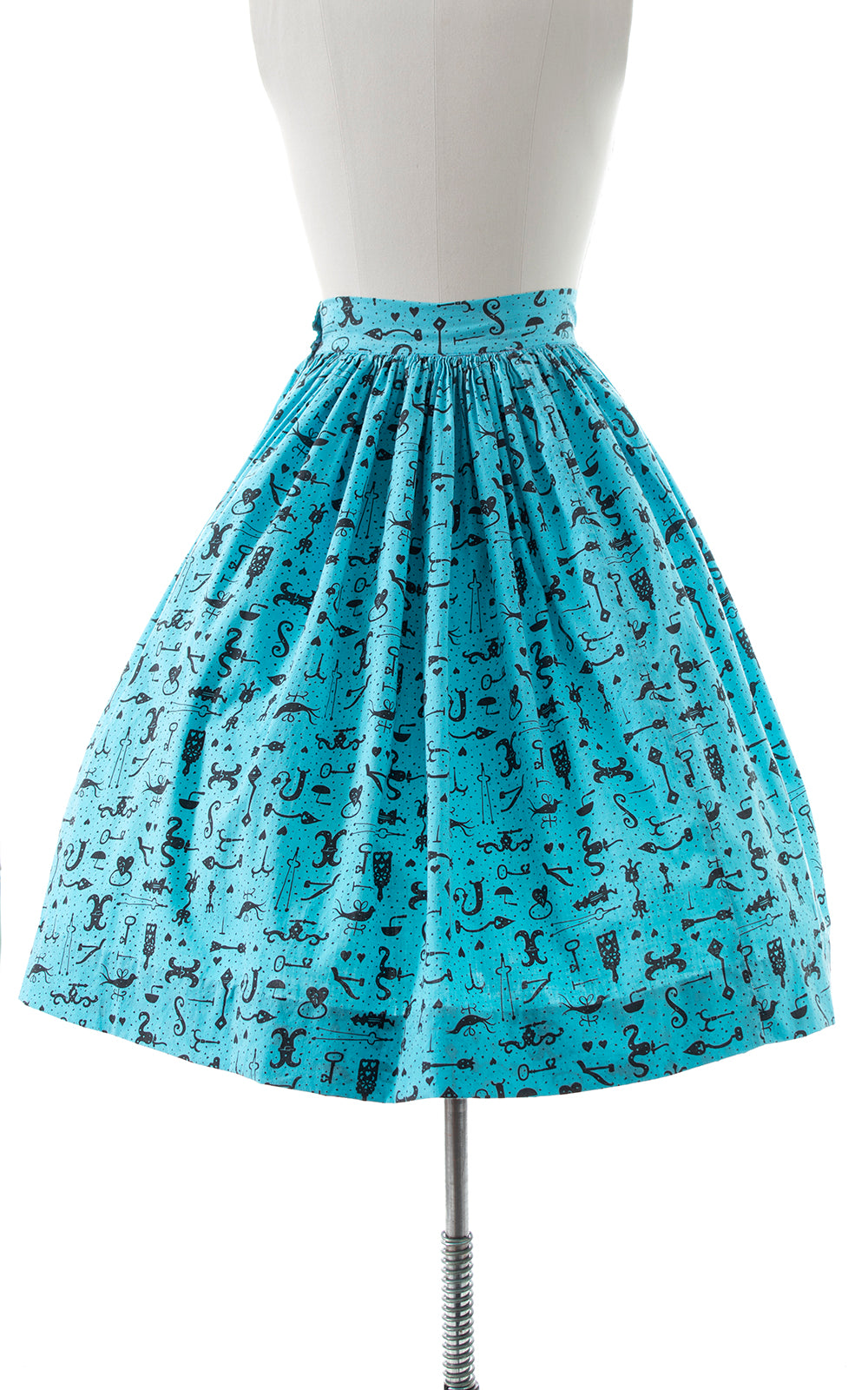1950s Locks Keys Novelty Print Cotton Skirt | small