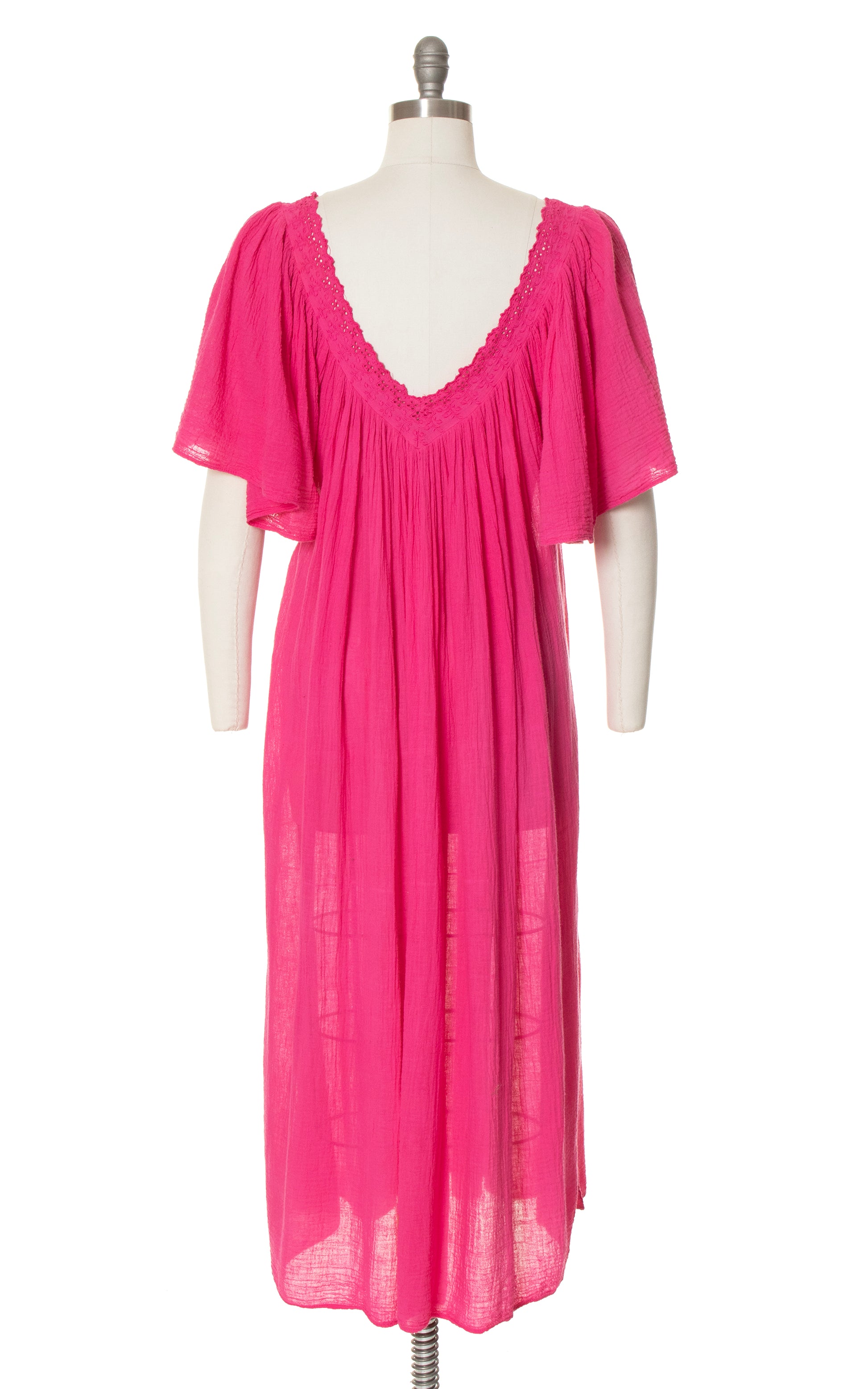 Vintage 70s 1970s Hot Pink Cotton Gauze Trapeze Dress Greek Boho BirthdayLifeVintage
