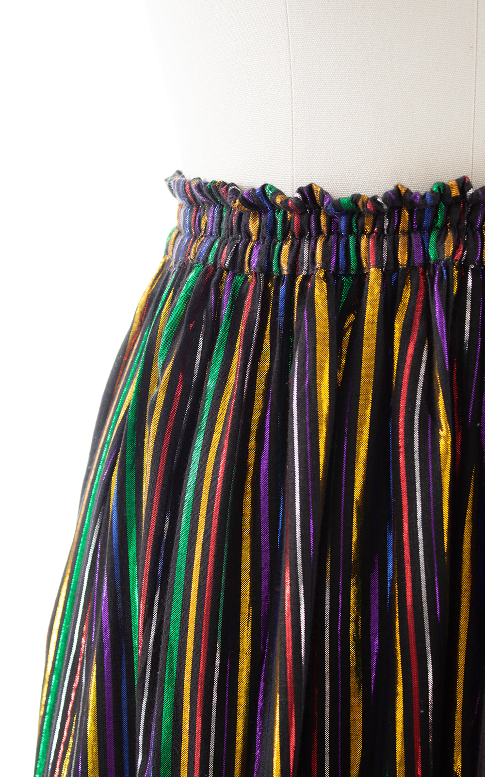1970s 1980s Metallic Rainbow Striped Tiered Maxi Skirt | x-small/small/medium