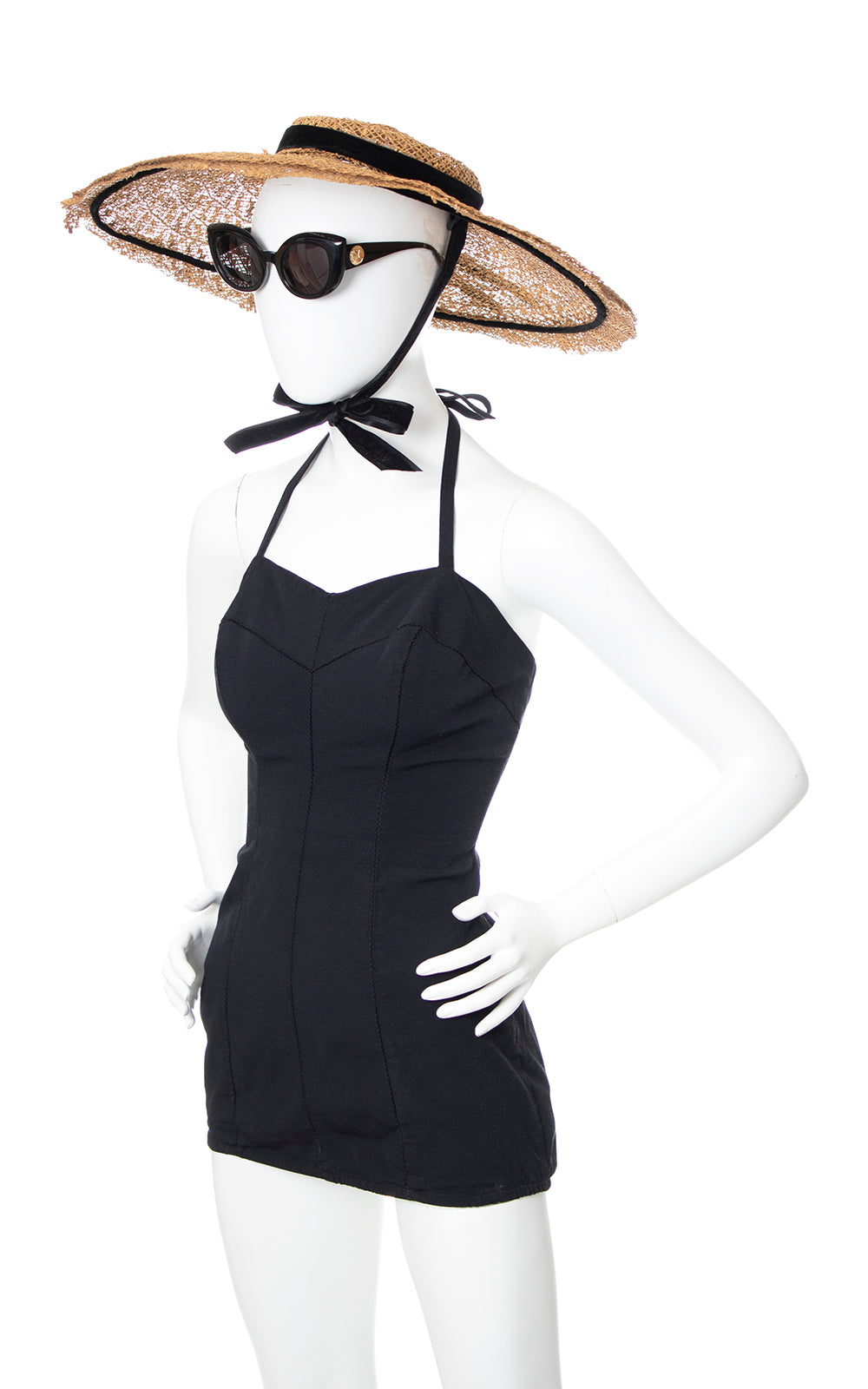 1950s ROSE MARIE REID Black Halter Swimsuit | small/medium