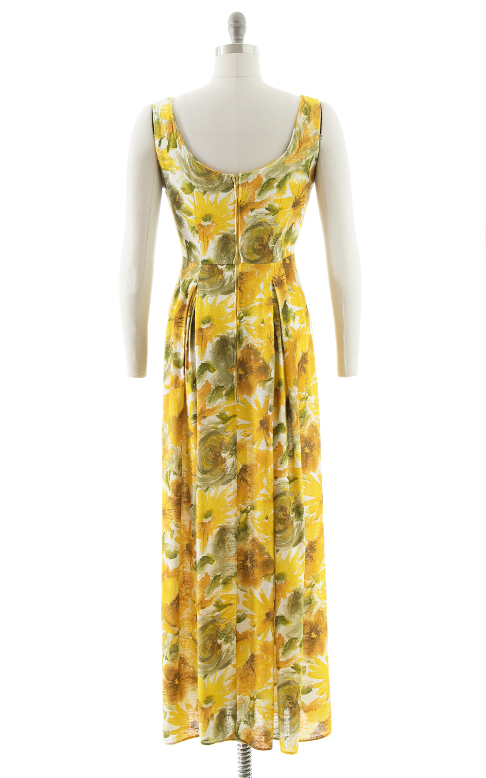 1960s 1970s Yellow Floral Cotton Maxi Sundress BirthdayLifeVintage
