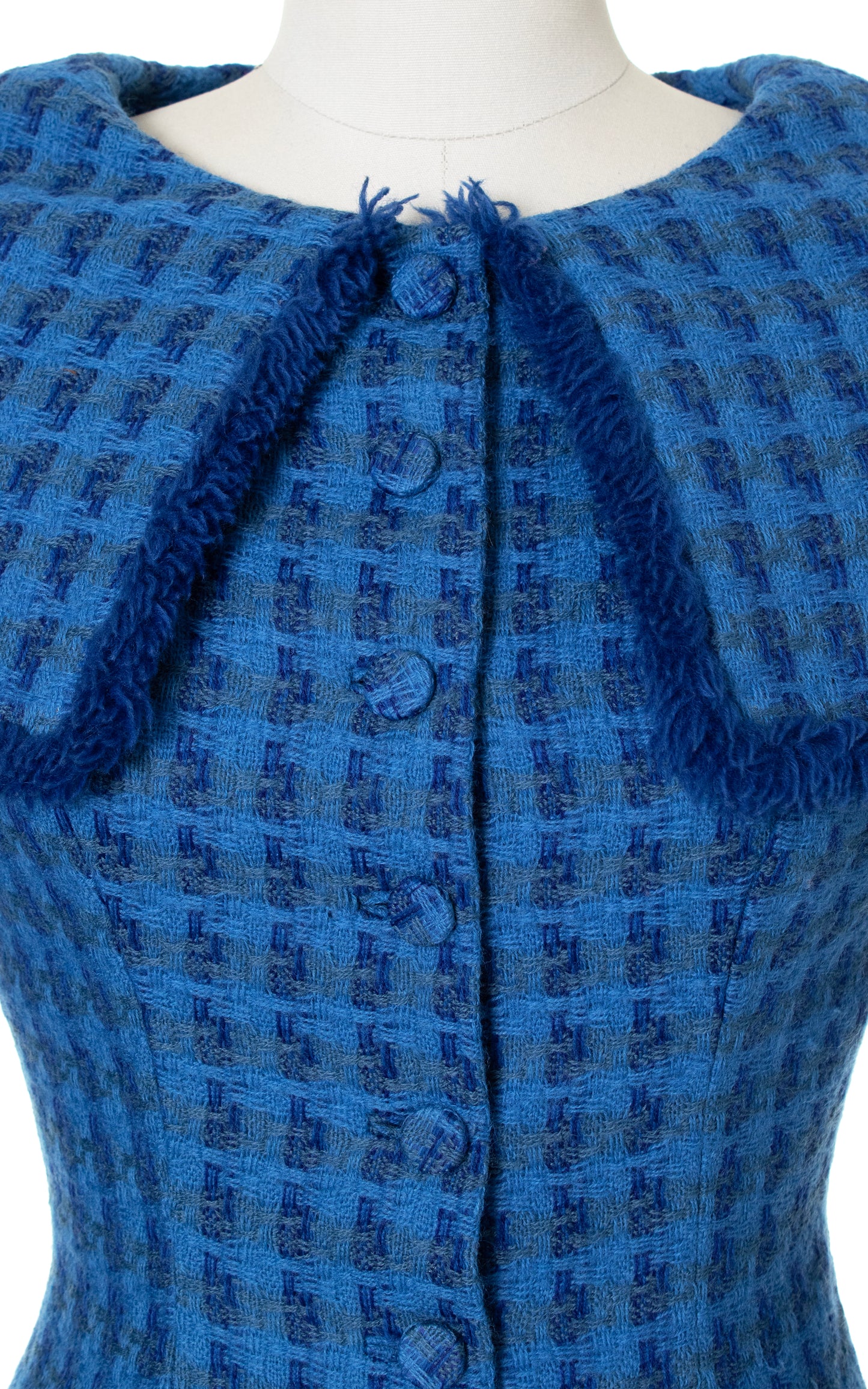 1950s Plaid Wool Dress with Fringe Collar | small