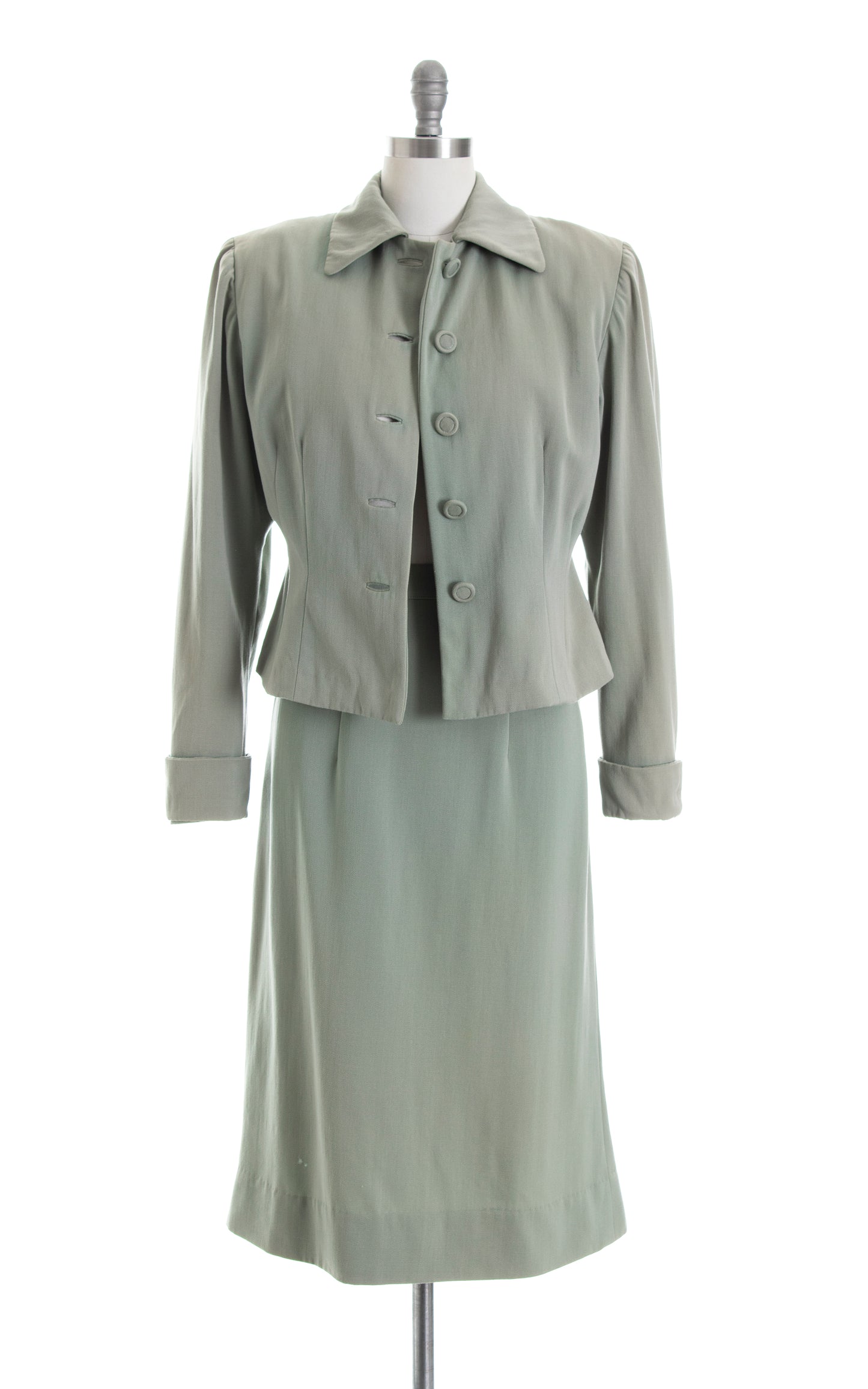 Vintage 40s 1940s Mint Green Blue Wool Gabardine Skirt Blazer Jacket Suit Birthday Life Vintage