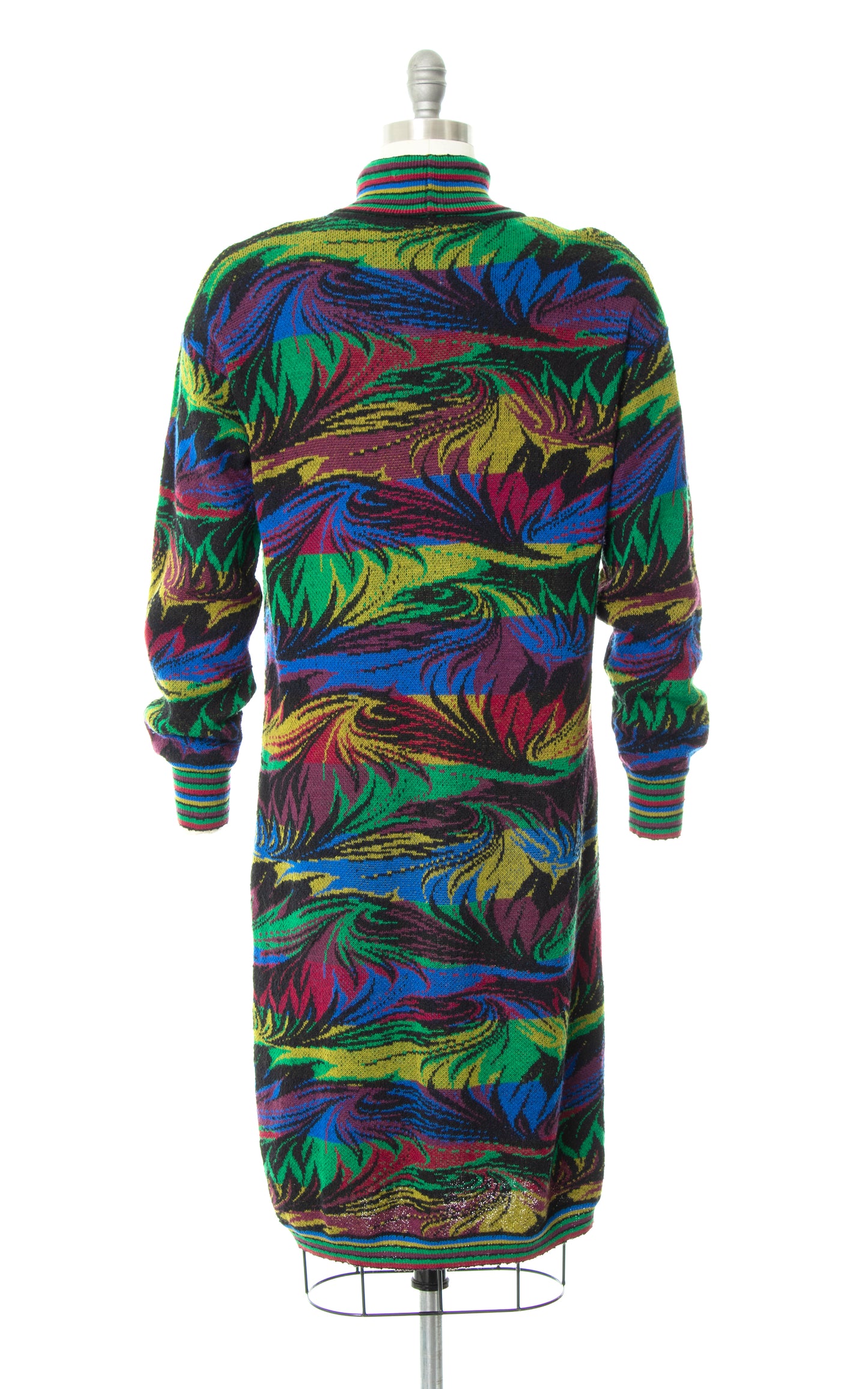 Vintage 80s 1980s MISSONI Striped Leaf Floral Knit Wool Turtleneck Sweater Dress | medium/large | Birthday Life Vintage