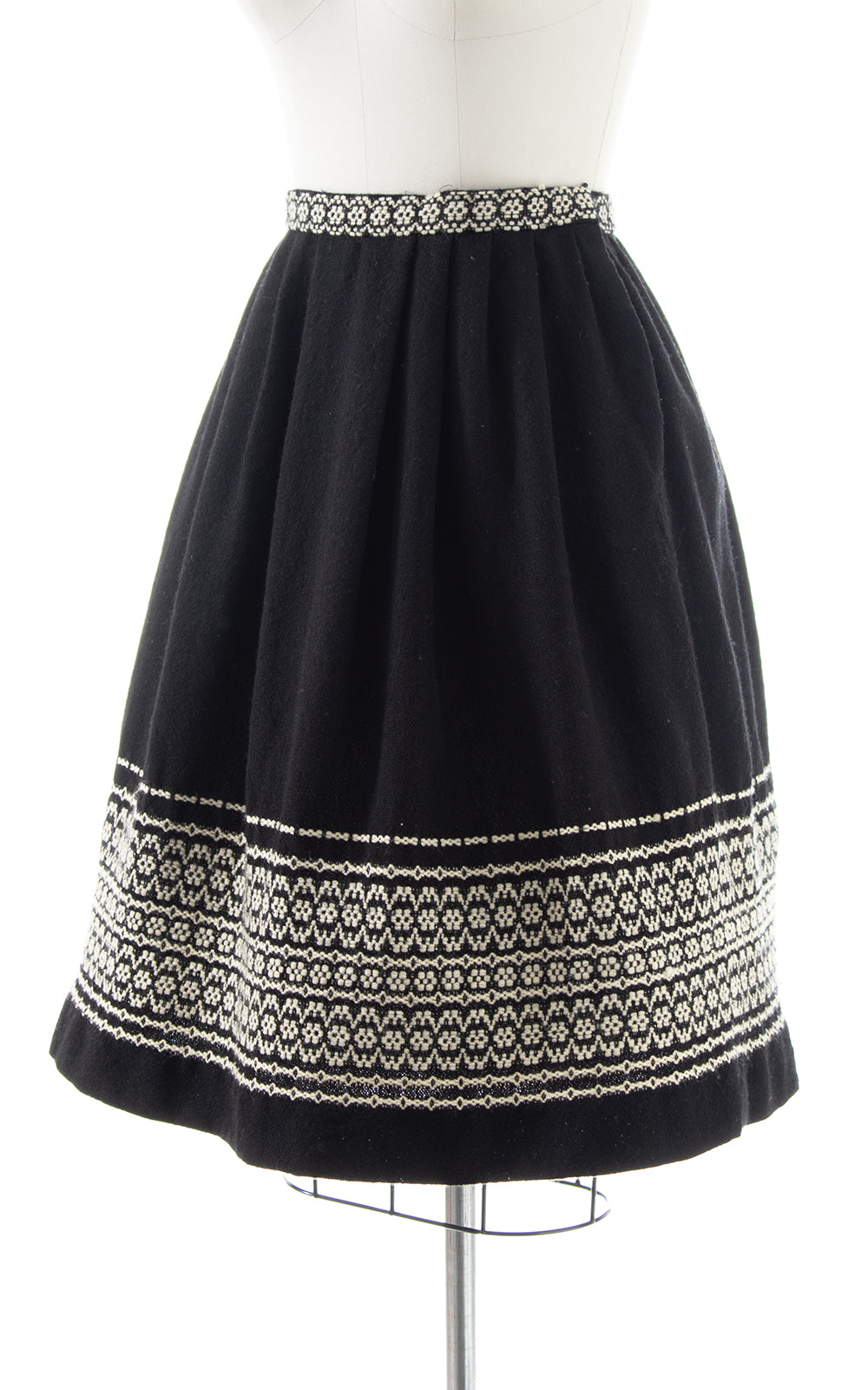 Vintage Geometric Woven Wool Skirt with Pockets | small